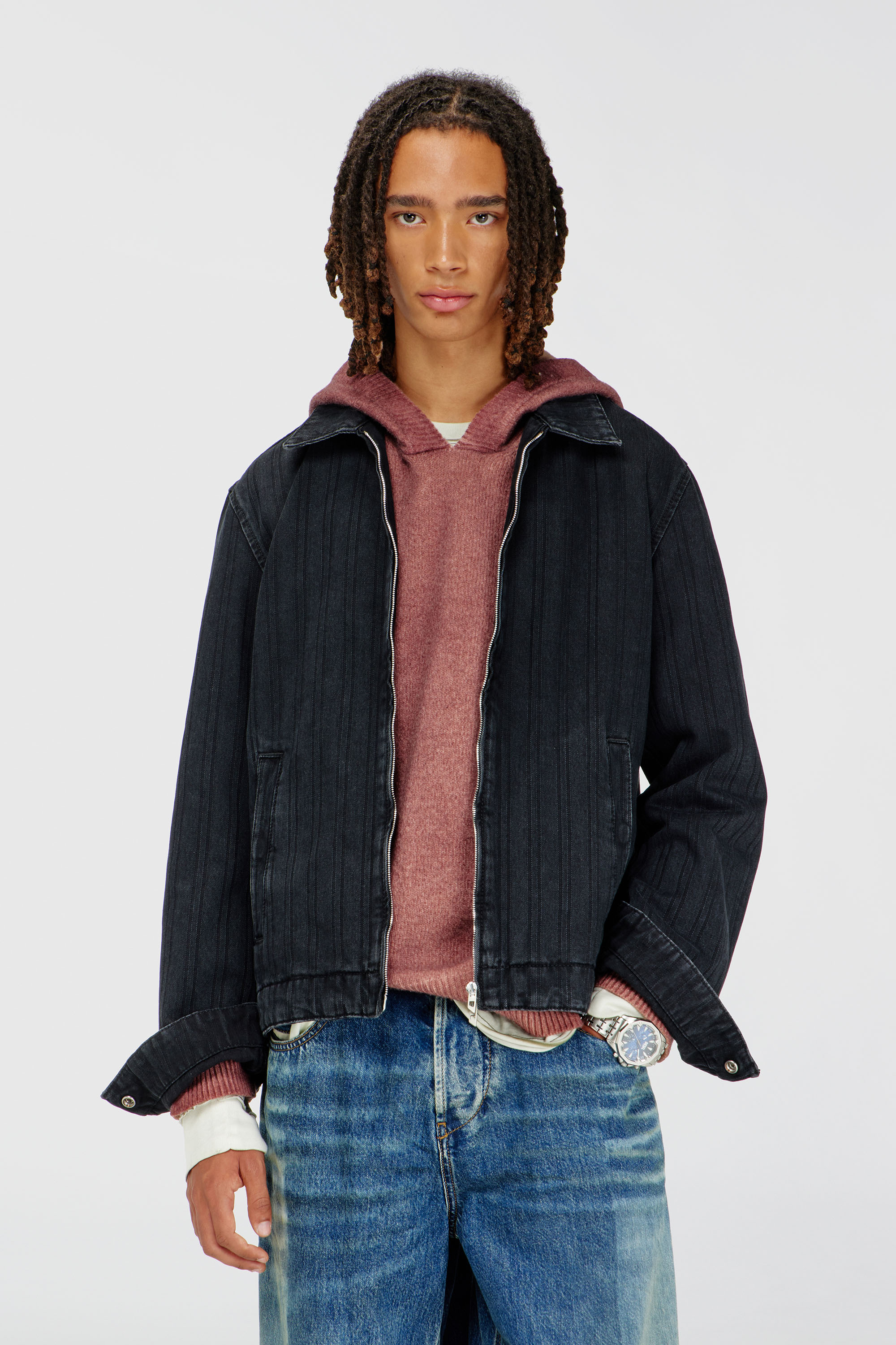 Diesel - D-ROHE, Man's Jacket in pinstripe denim in Black/Dark grey - 3