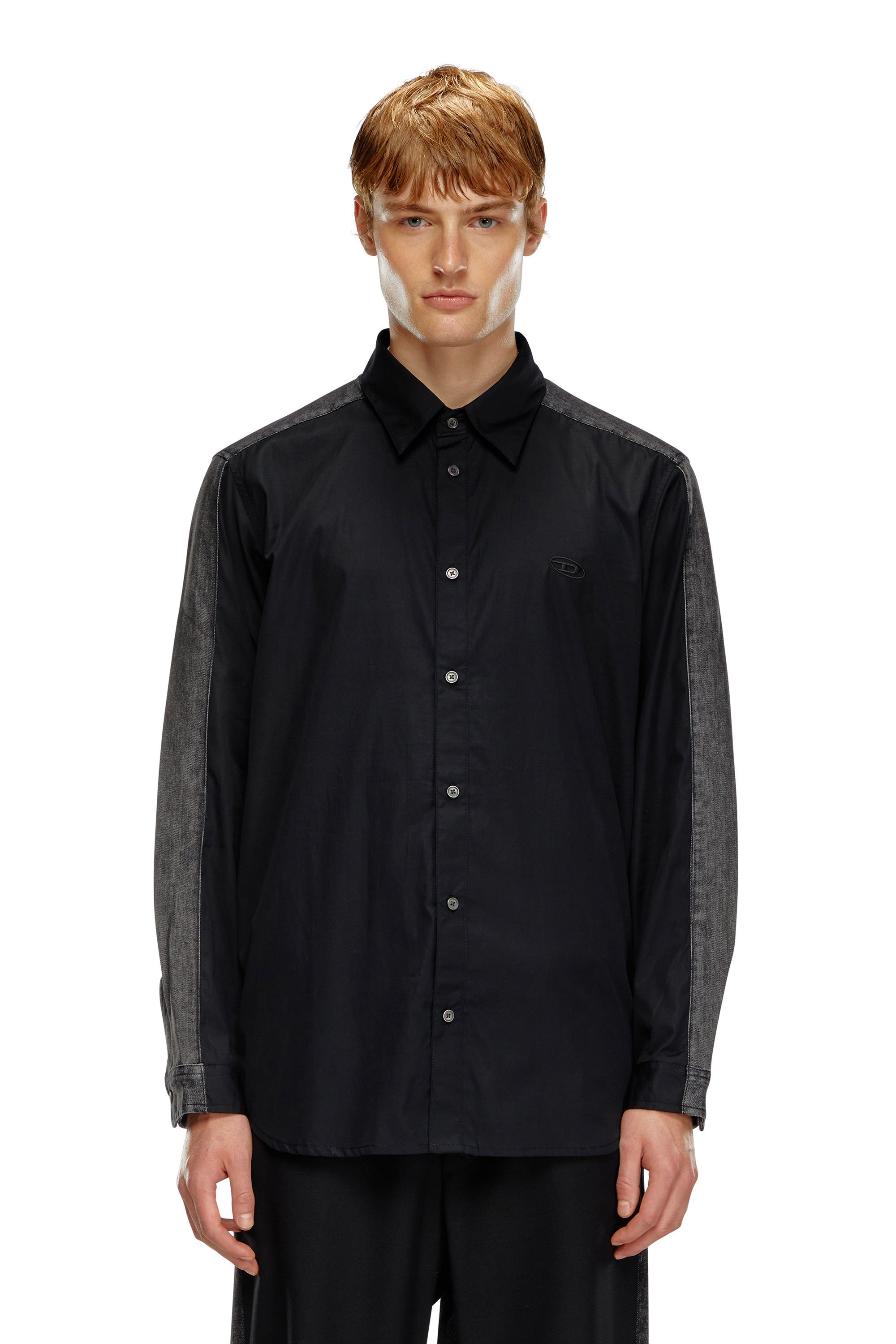 Diesel - S-SIMPLY-DNM, Man's Shirt in cotton poplin and denim in Black/Grey - 1