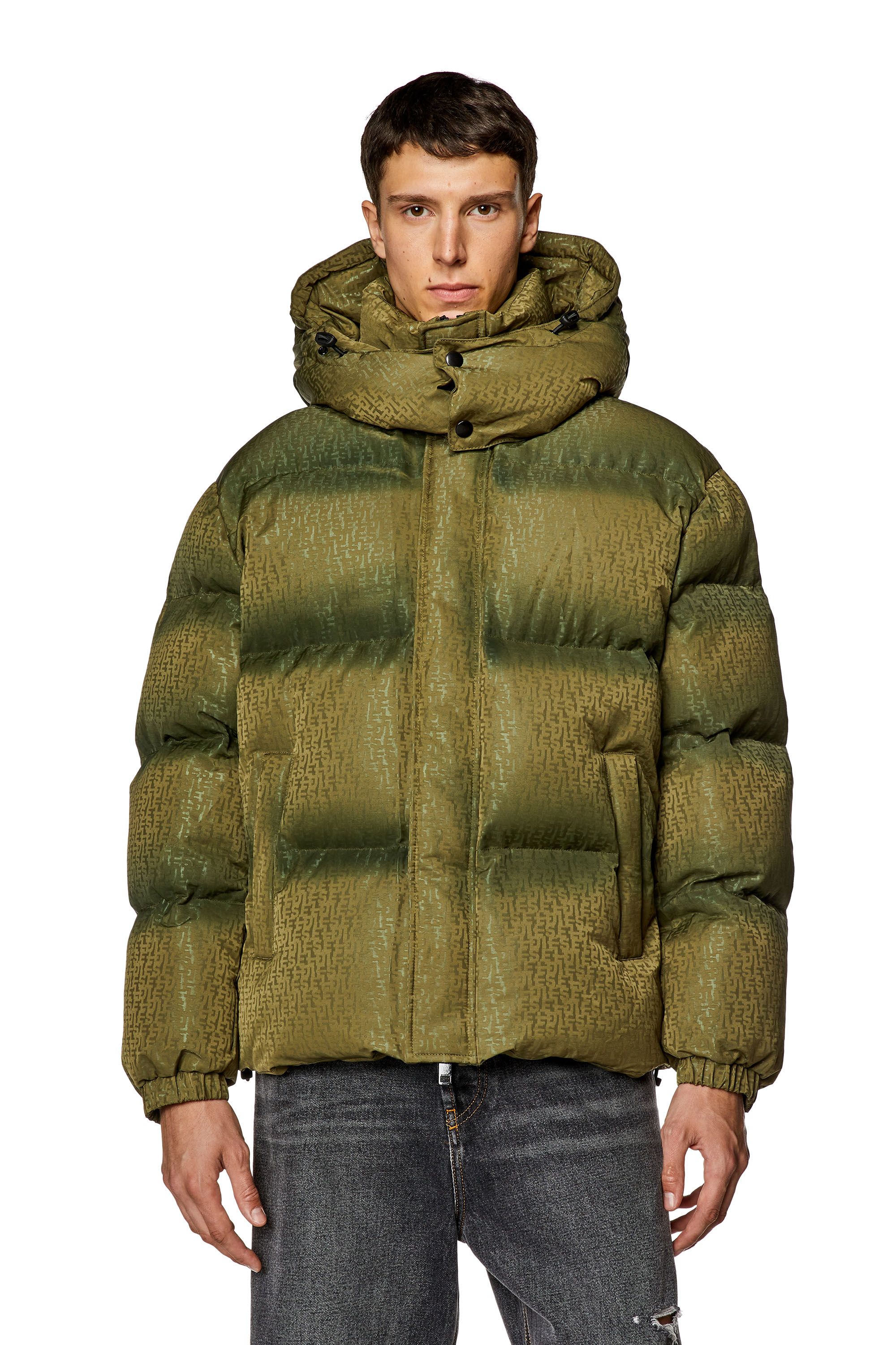 Diesel - W-ROLFYS-MON, Man's Puffer jacket with monogram motif in Military Green - 6