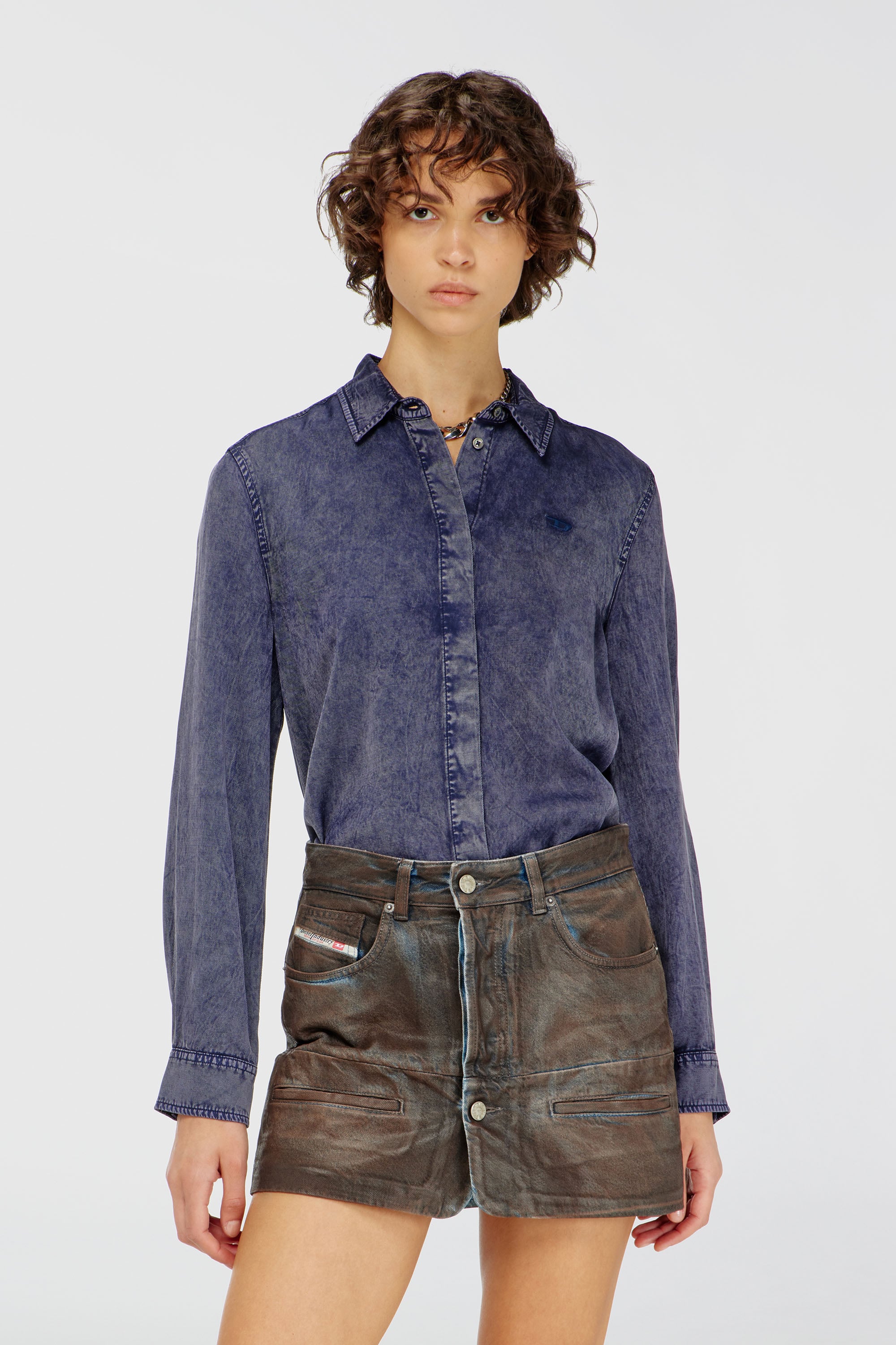 Diesel - C-RONORY-B2, Woman's Fluid shirt in denim-effect viscose in Dark Blue - 2