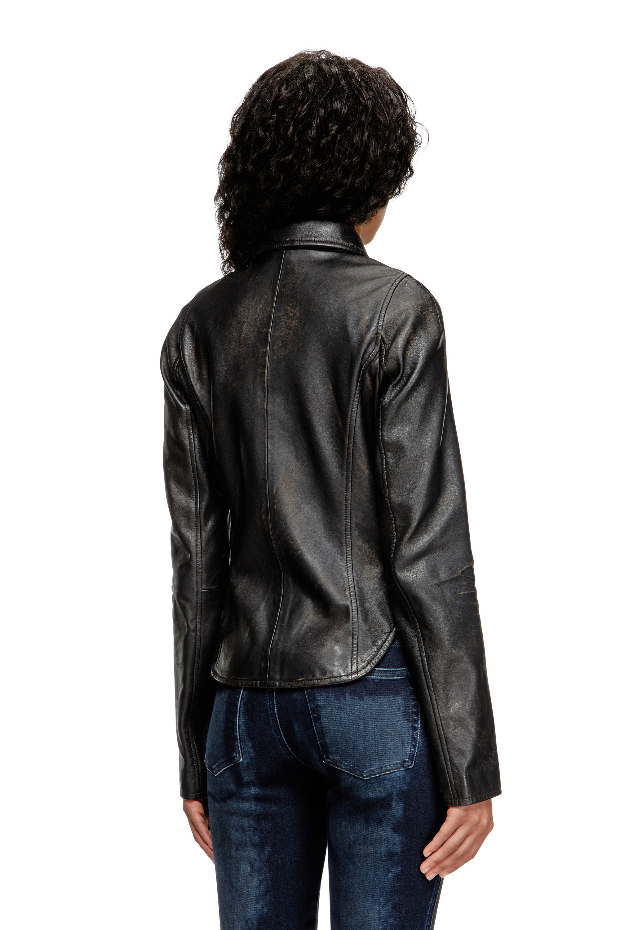 Diesel - L-EGRAD, Woman's Distressed leather jacket in Black - 4