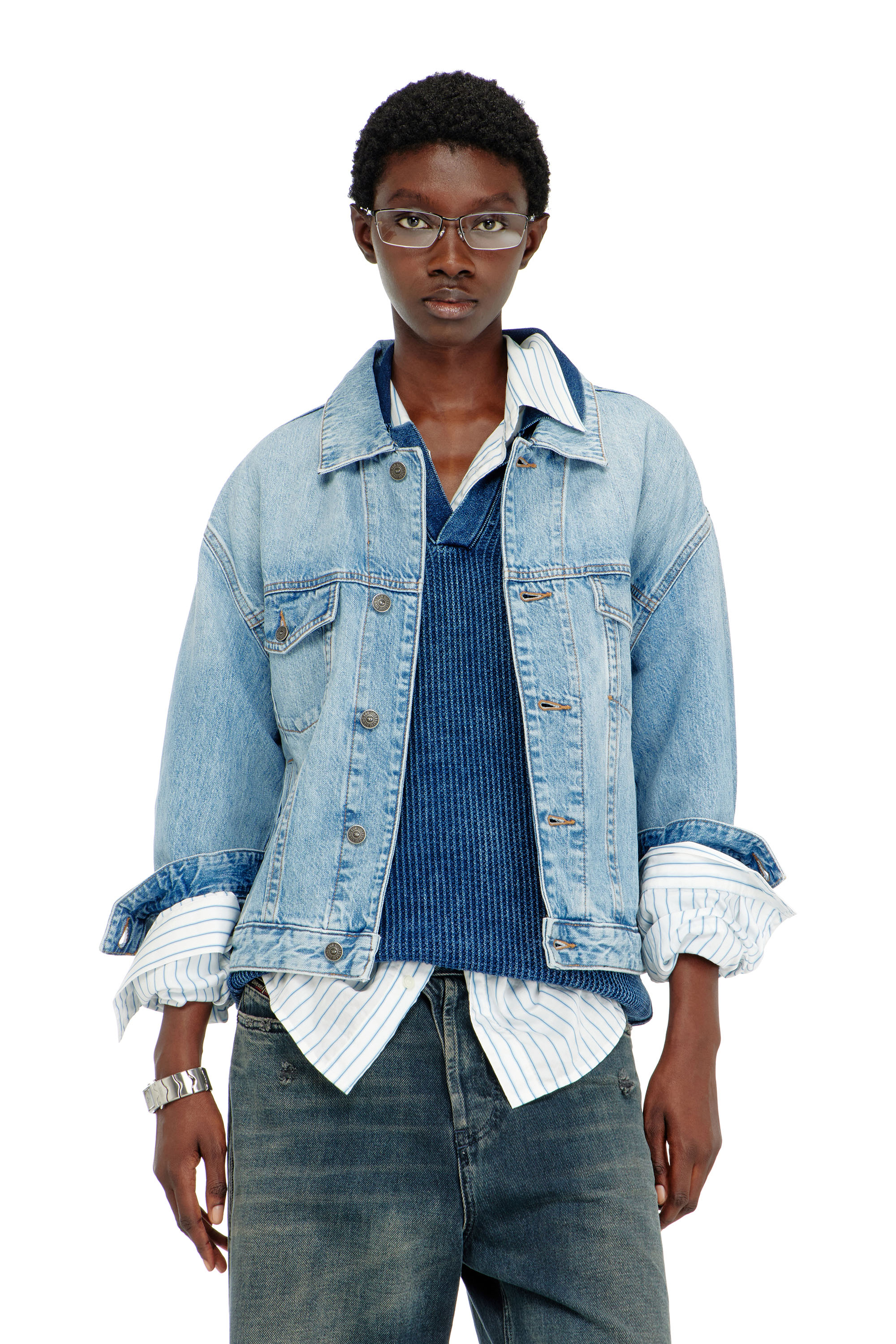 Diesel - D-RANGER, Unisex's Trucker jacket in denim in Light Blue - 6