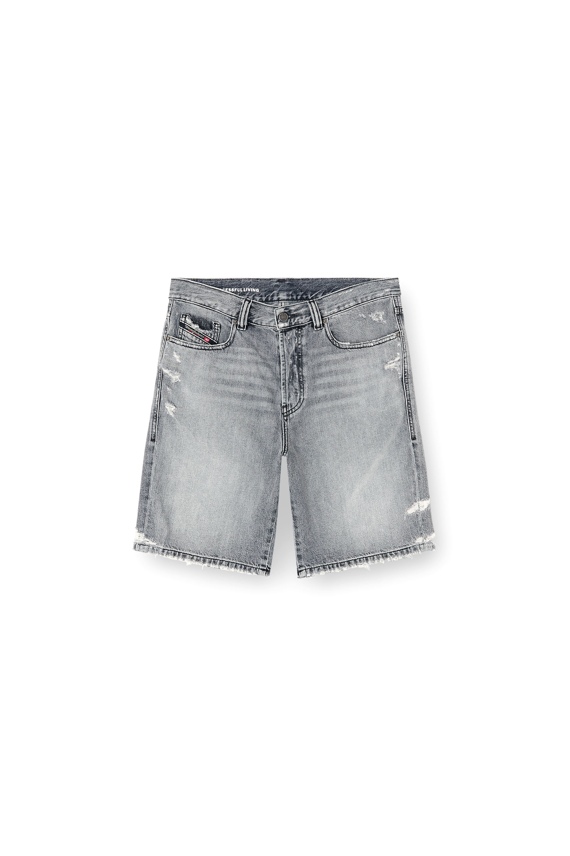 Diesel - REGULAR-SHORT, Man's Denim shorts with frayed hems in Grey - 3