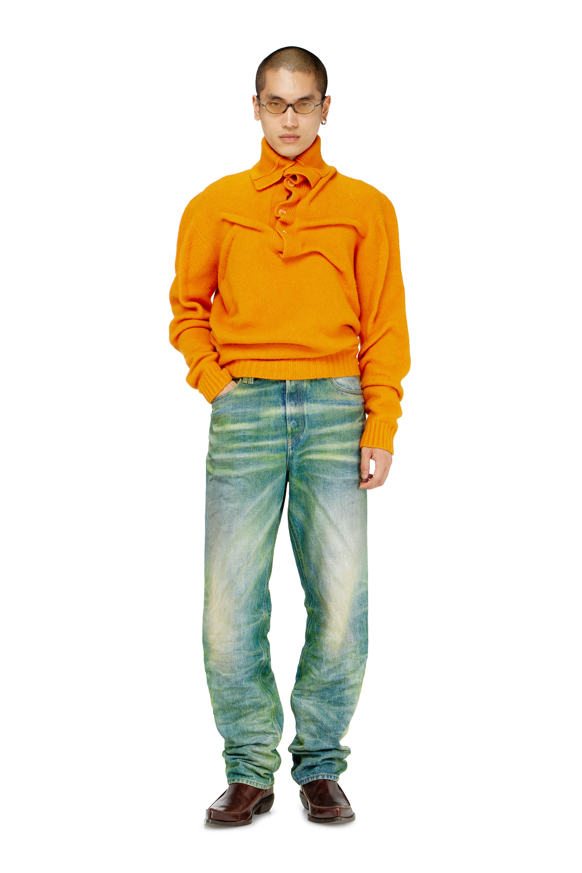 Diesel - K-ANDREW, Man's Button-neck jumper in wrinkled boiled knit in null - 2