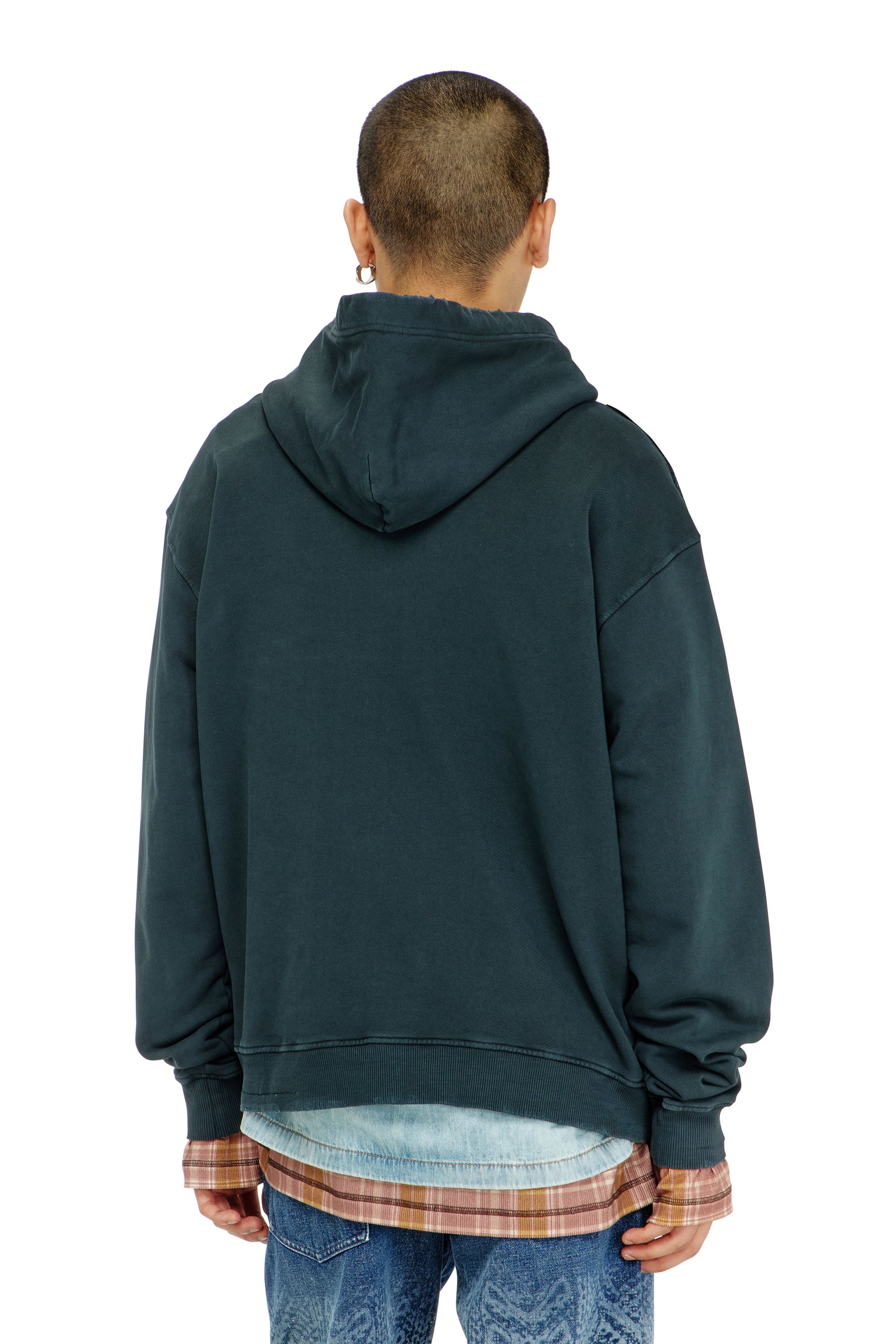 Diesel - S-NORM-HOOD-CRYSTALS, Man's Hoodie with rips and crystal details in Dark Green - 4