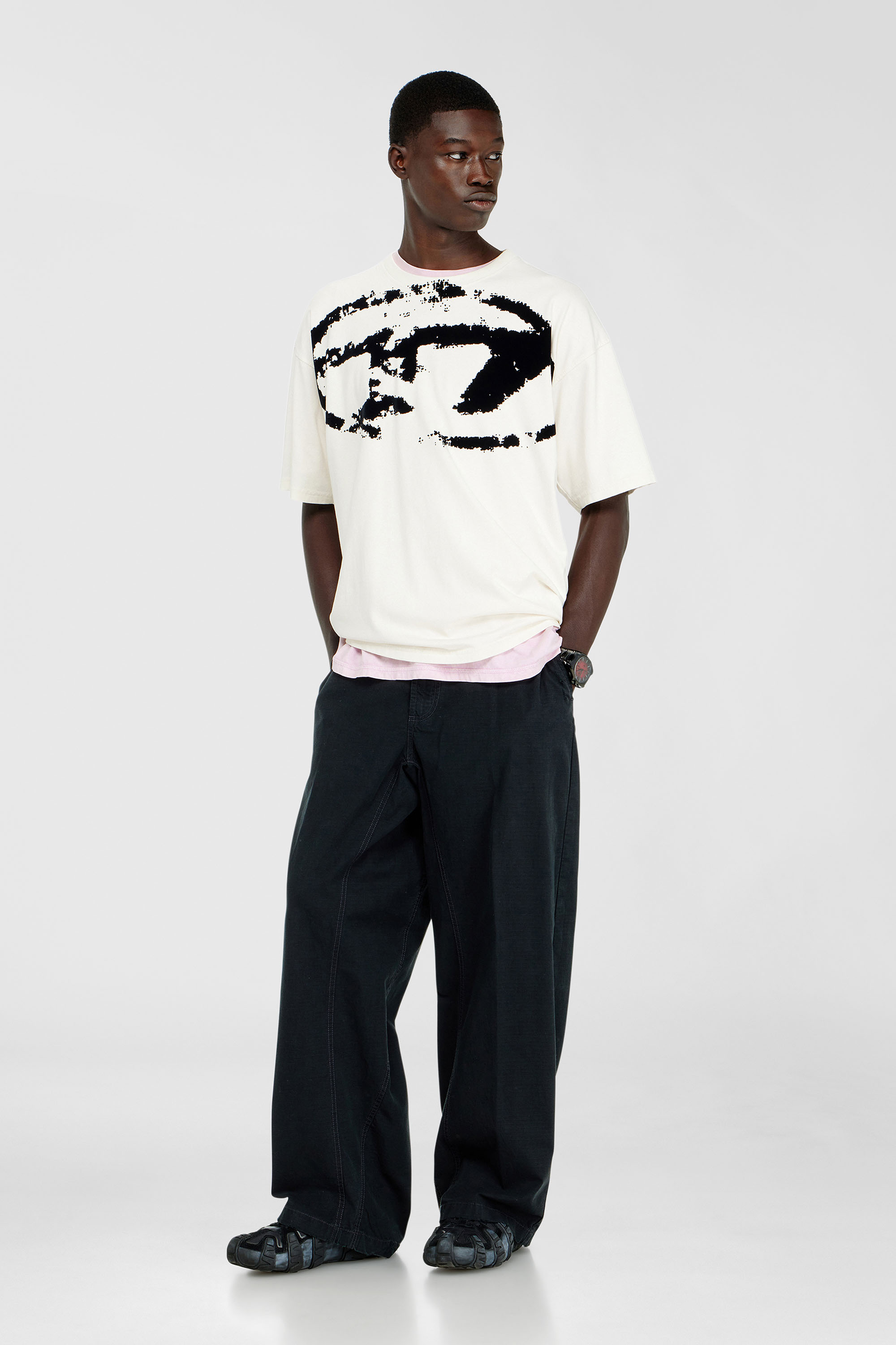 Diesel - T-BOXT-N14, Man's T-shirt with distressed flocked logo in White - 1