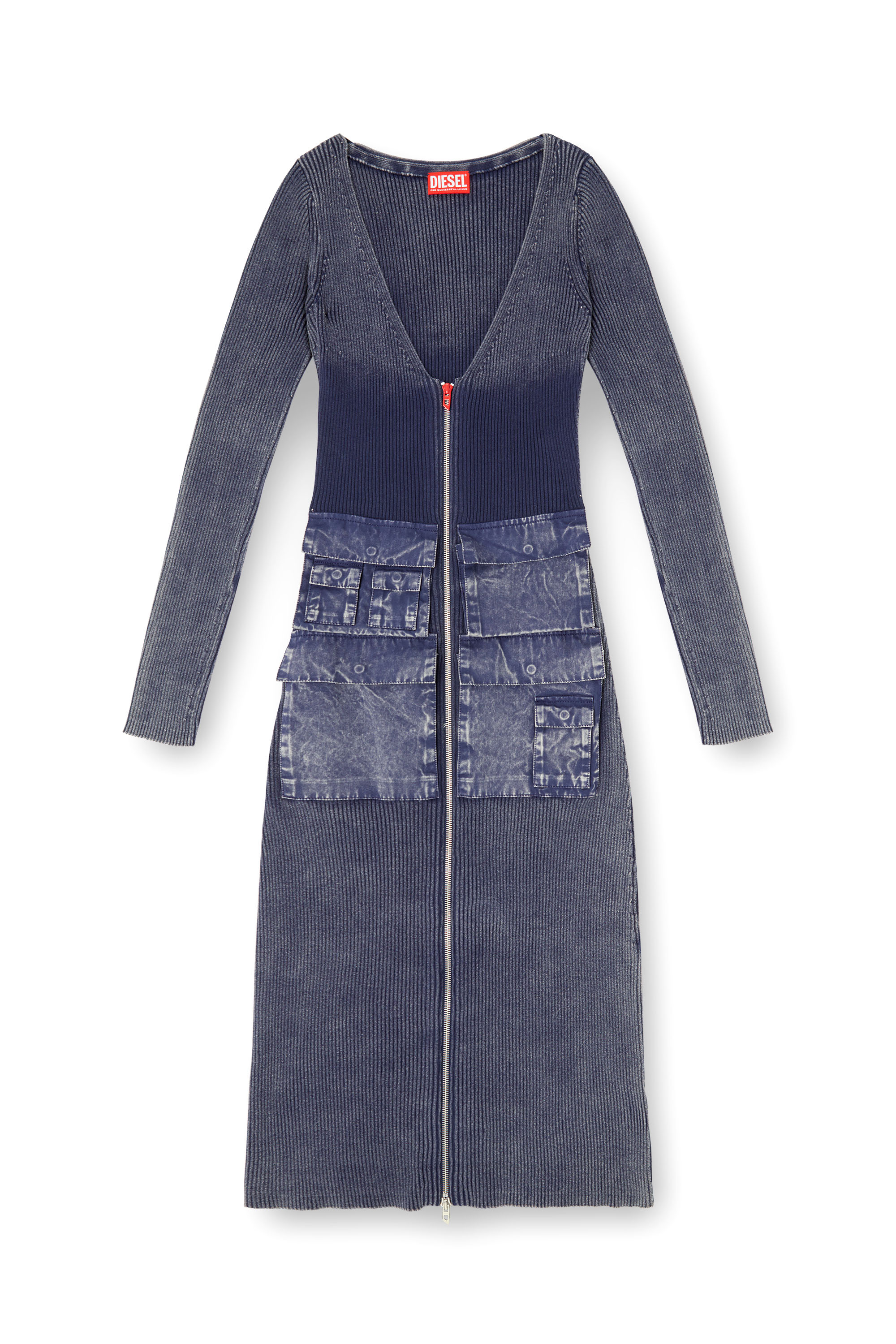 Diesel - M-MELTI-LS, Woman's Ribbed midi dress with denim treatment in Blue - 3