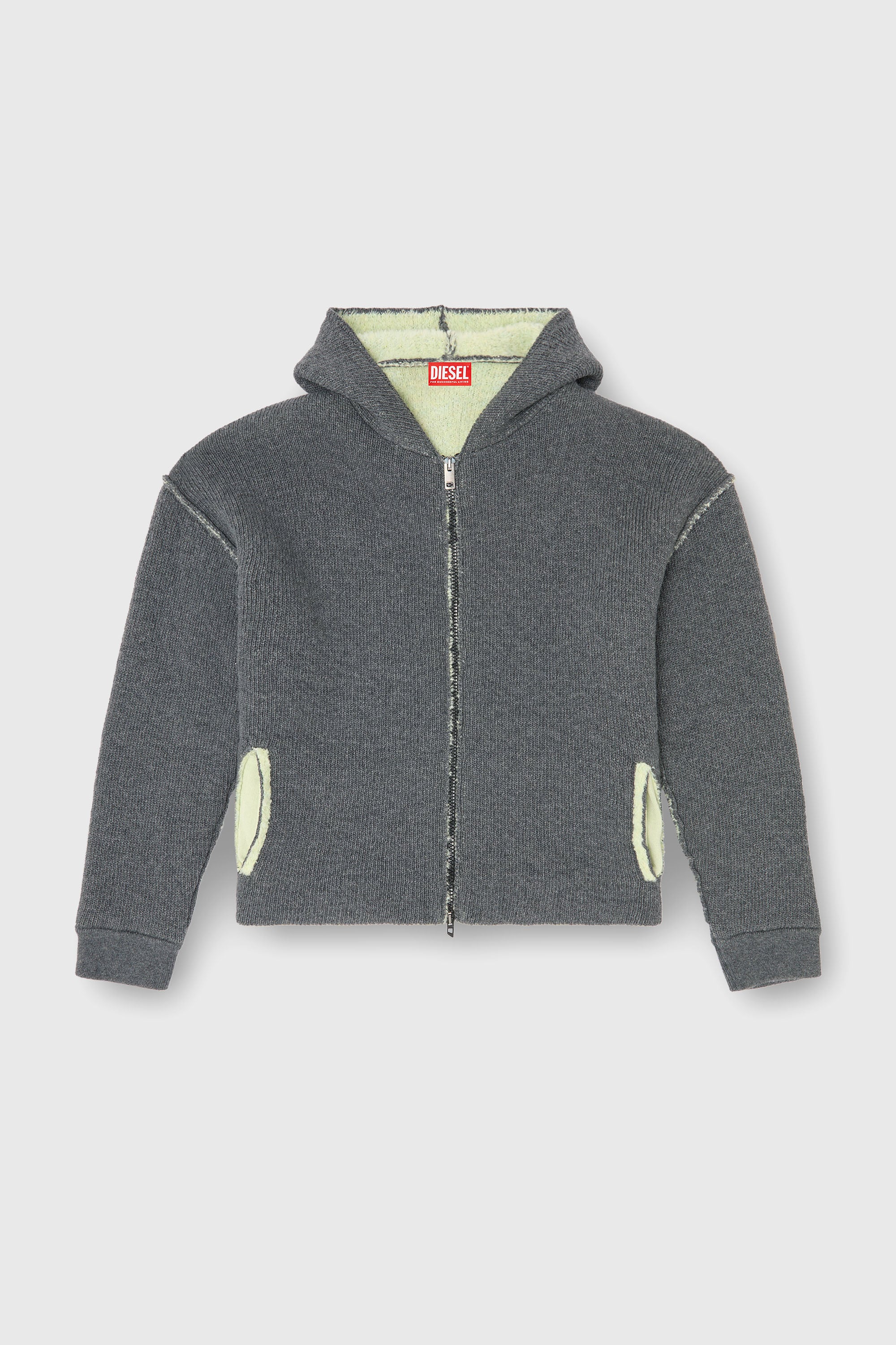 Diesel - K-BOUBBY, Man's Zip-up hoodie in dual-texture knit in Grey - 1