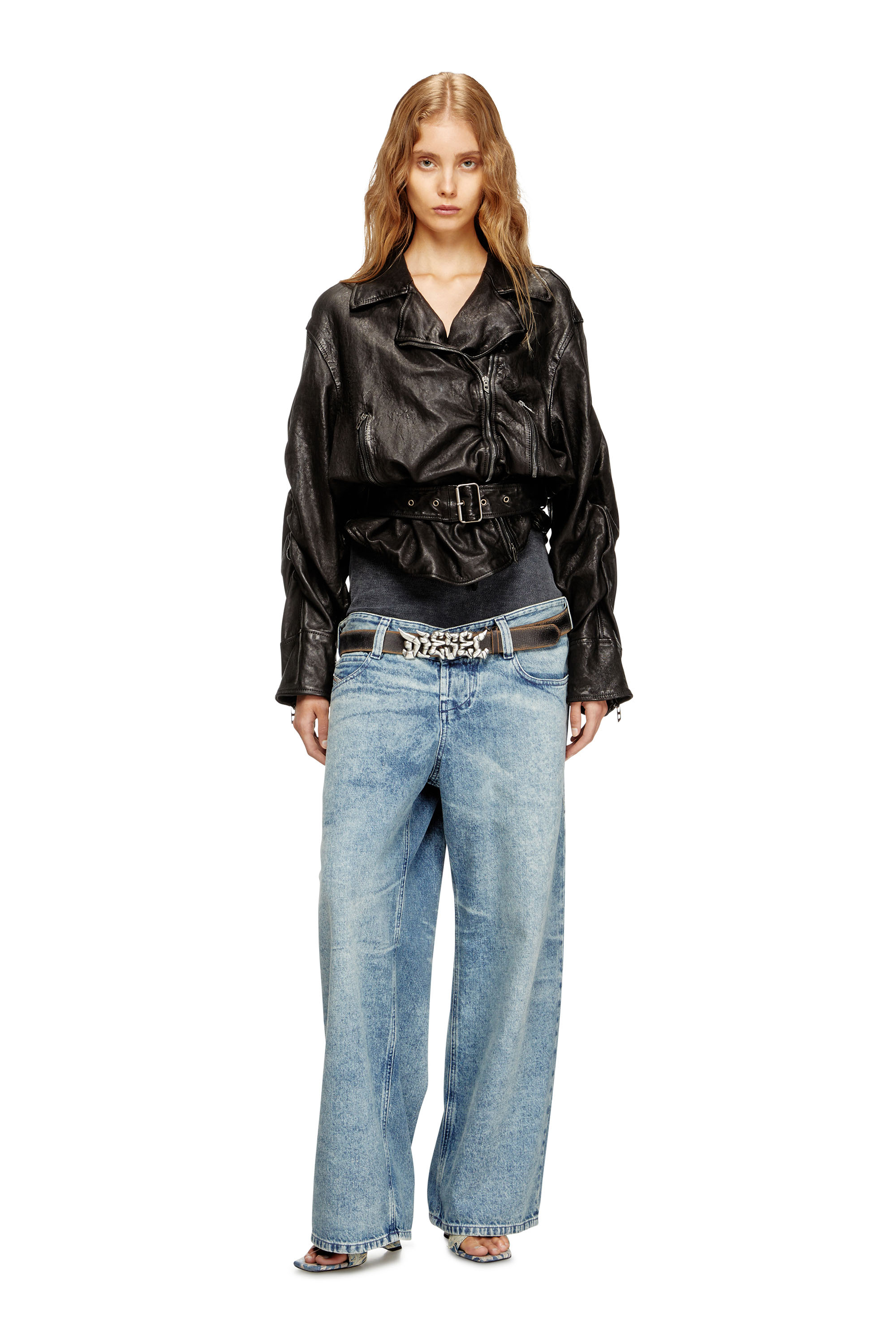 L-OYS, Black Diesel - L-OYS, Woman's Belted jacket in boiled leather in Black - 1