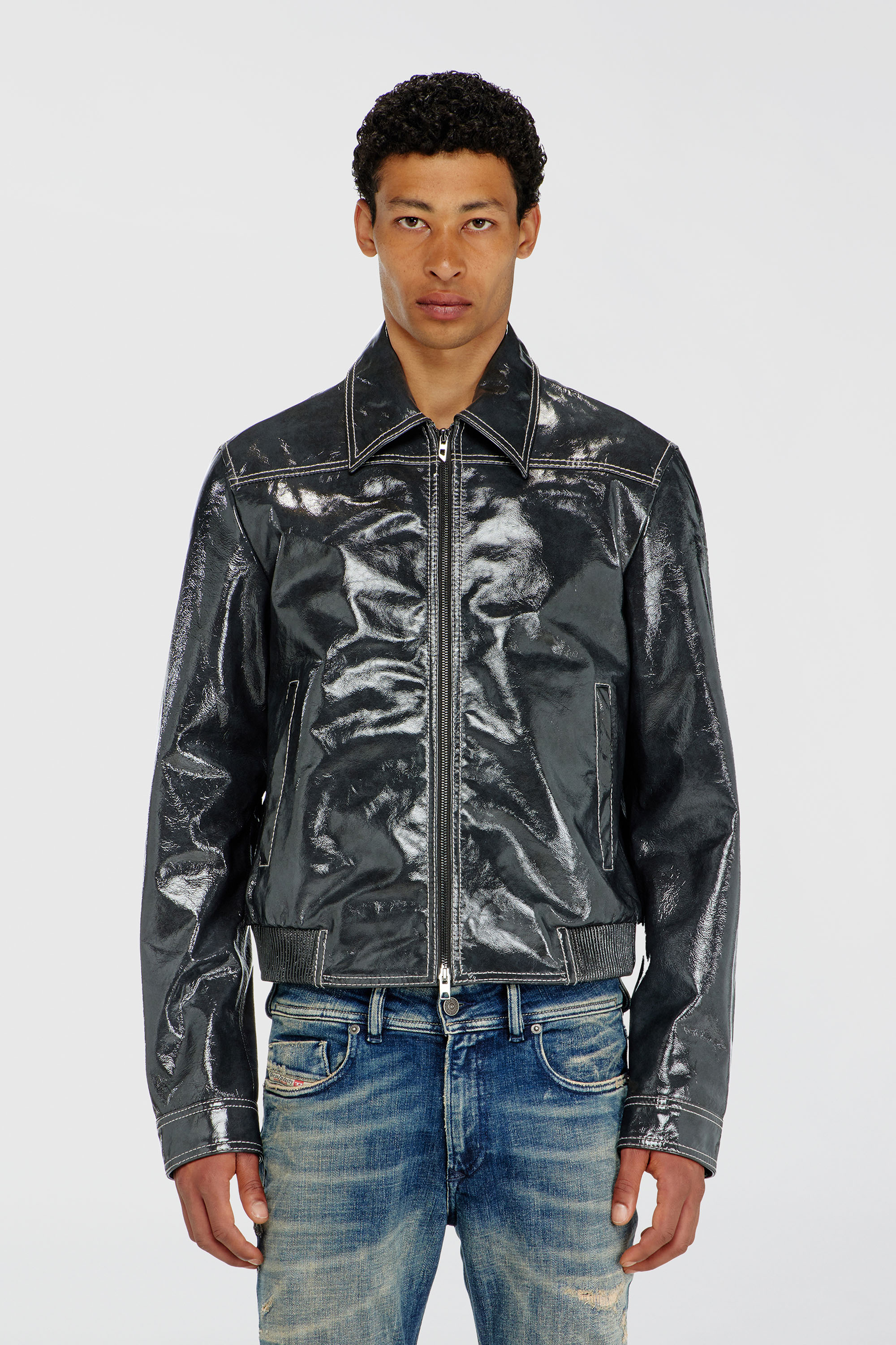 Diesel - L-ADDI, Man's Patent-leather jacket in Dark grey - 3