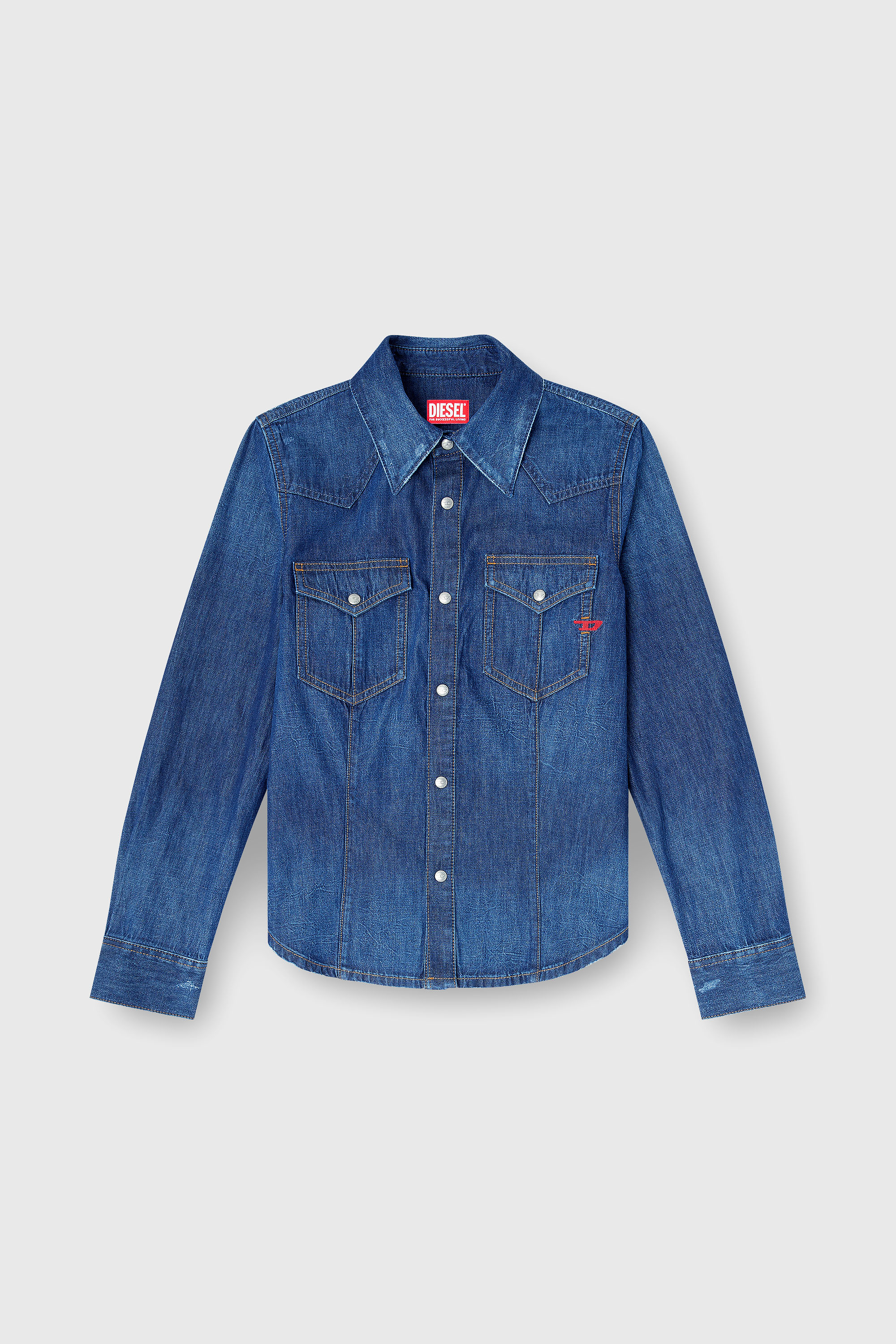 Diesel - DE-WAVES, Woman's Western shirt in clean-wash denim in Medium blue - 2