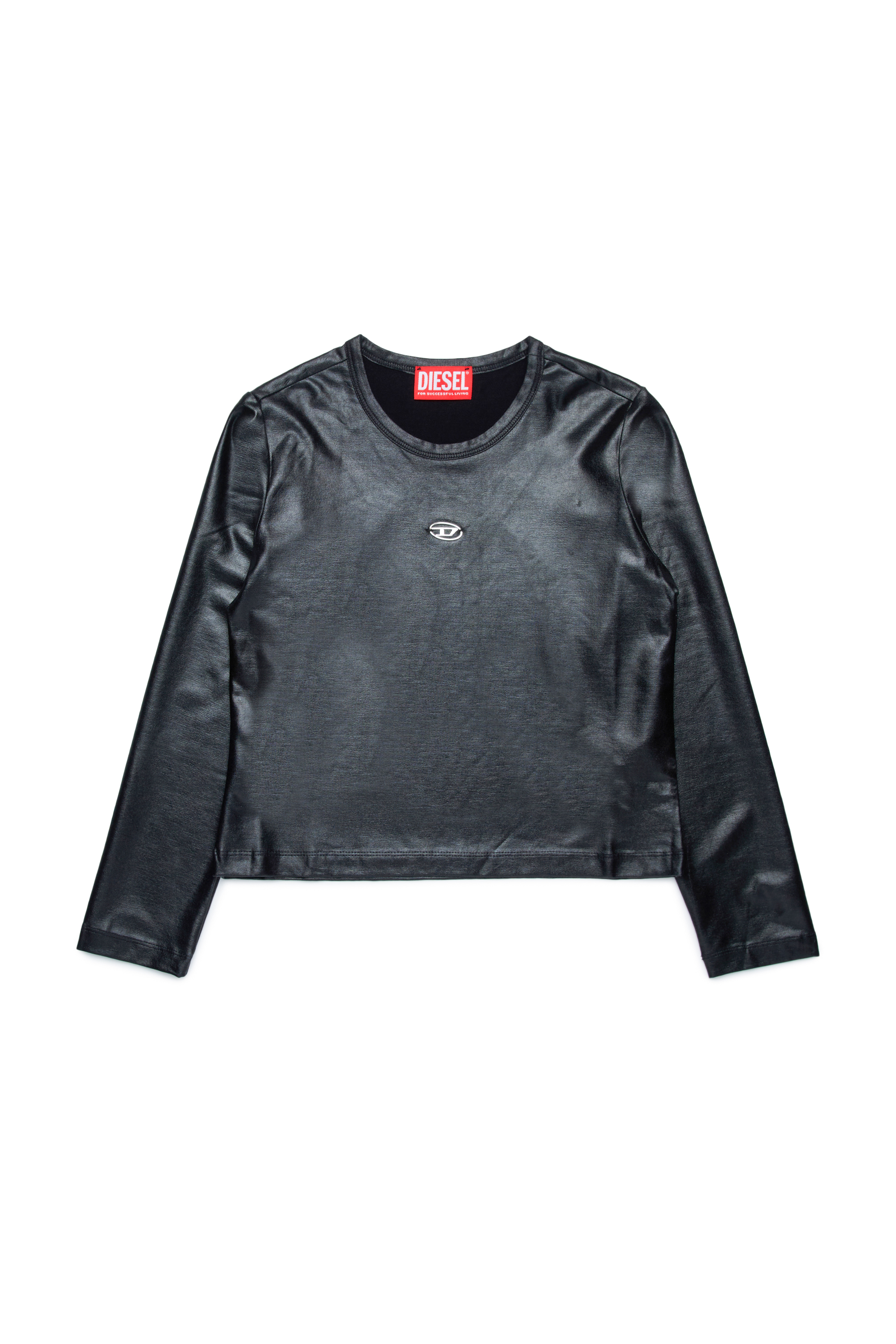 Diesel - TAKKY, Woman's Long-sleeve T-shirt in shiny coated fabric in Black - 1