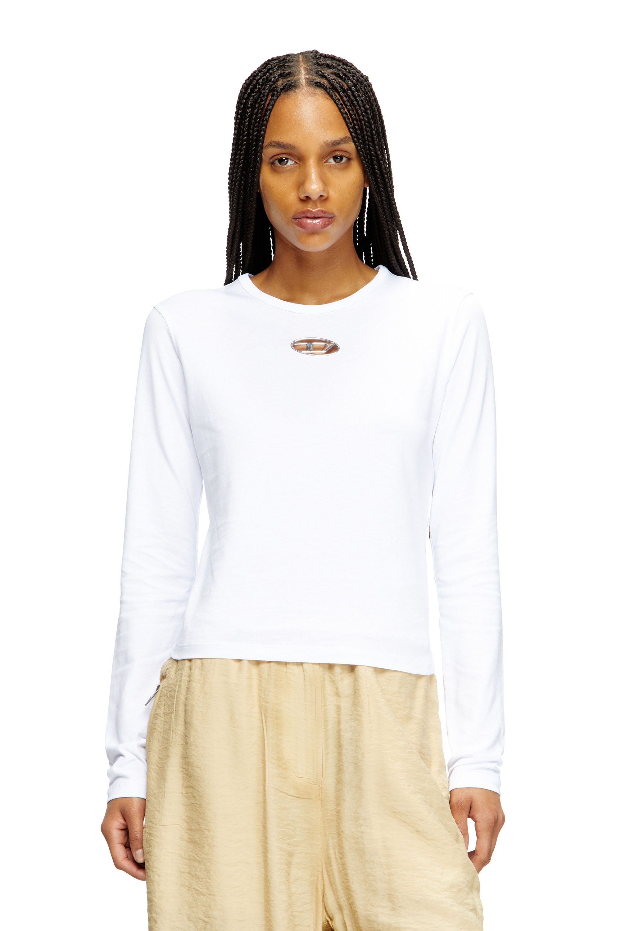 Diesel - T-UNCUTIE-LONG-LS-OD, Woman's Long-sleeve top with Oval D cut-out in White - 1