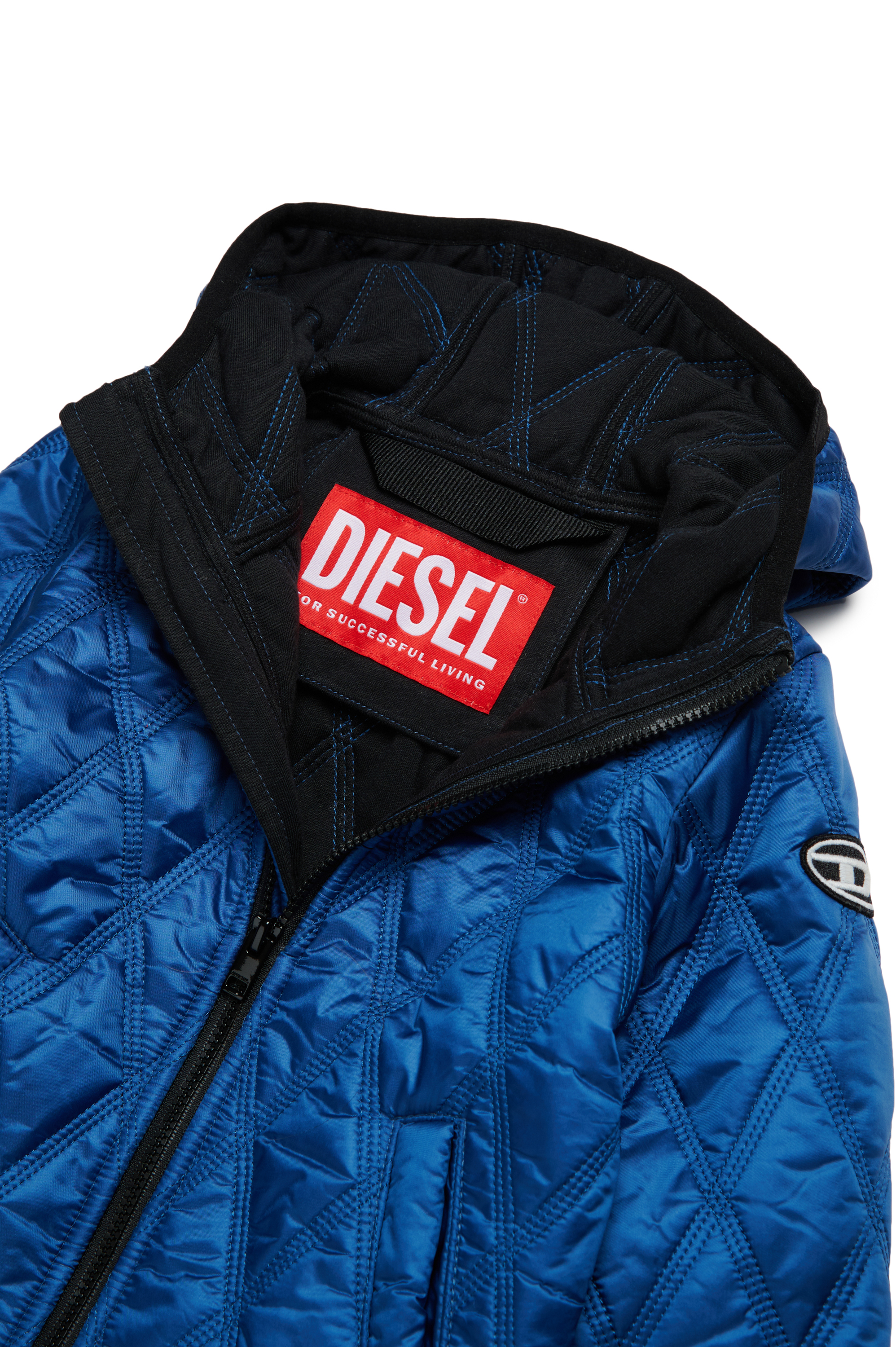 Diesel - JFOKKERB, Unisex Hooded quilted jacket with Oval D patch in Blue - Image 3