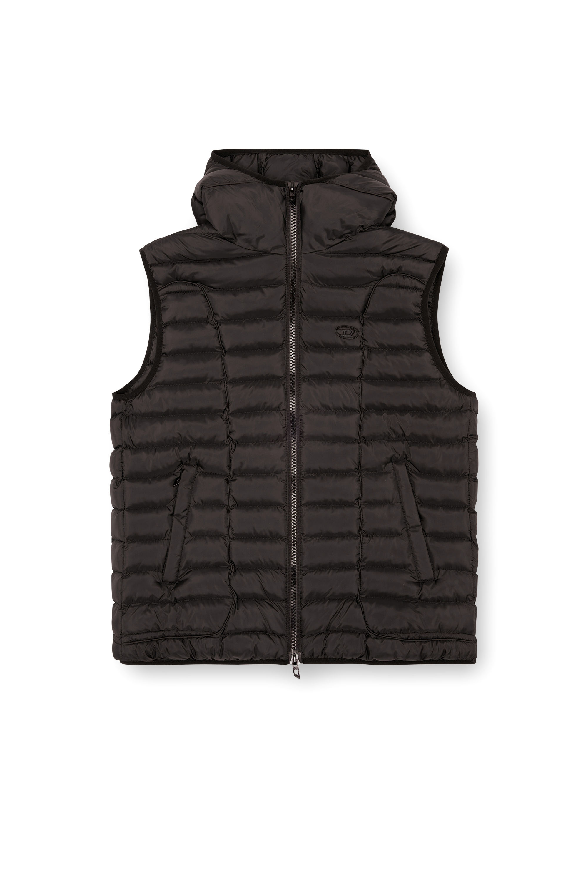 Diesel - W-TEMPLE, Man's Hooded puffer vest in light nylon in Black - 2