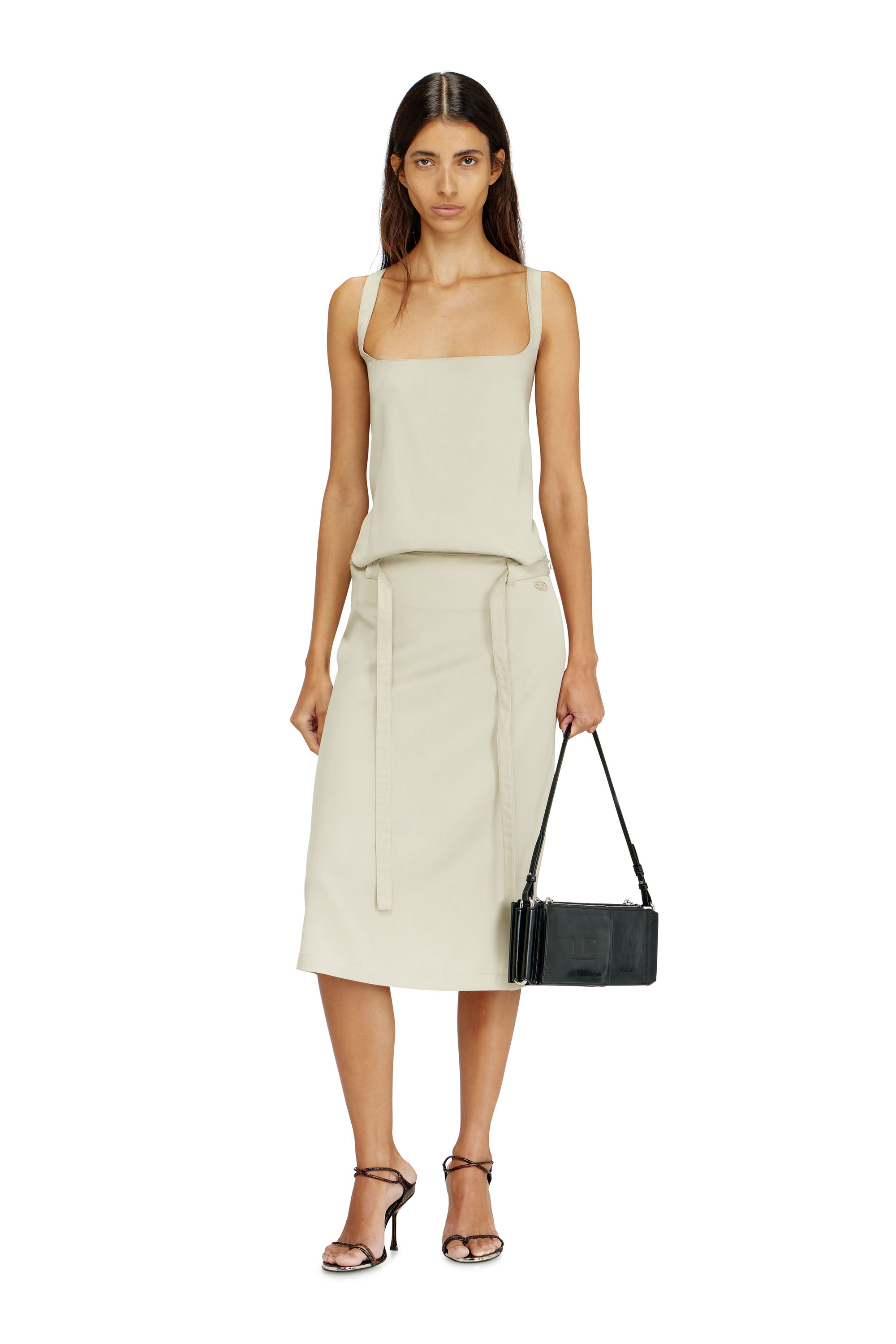 Diesel - D-SANA, Woman's Open-back midi apron dress in lyocell in Beige - 1