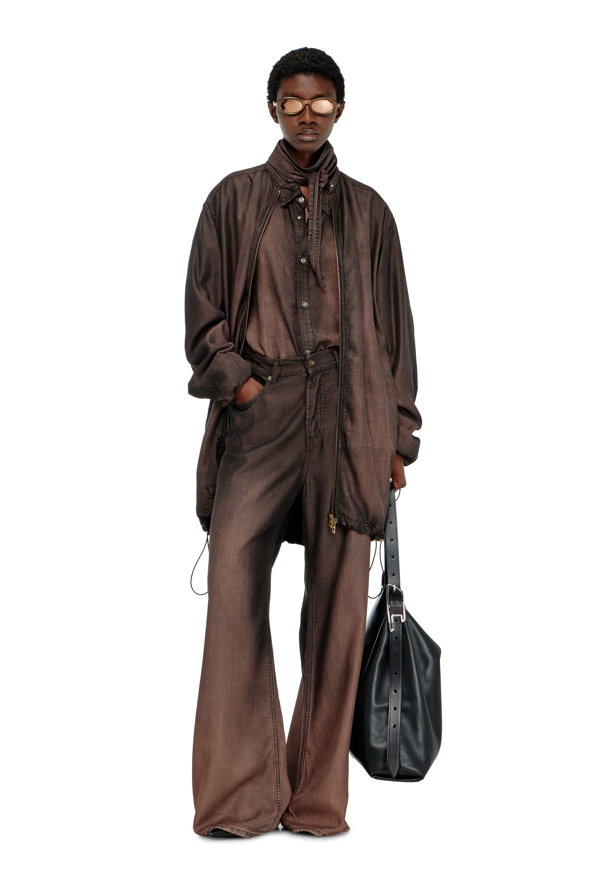 Diesel - DE-TROIT-S, Woman's Light jacket in fluid coated denim in Brown - 2