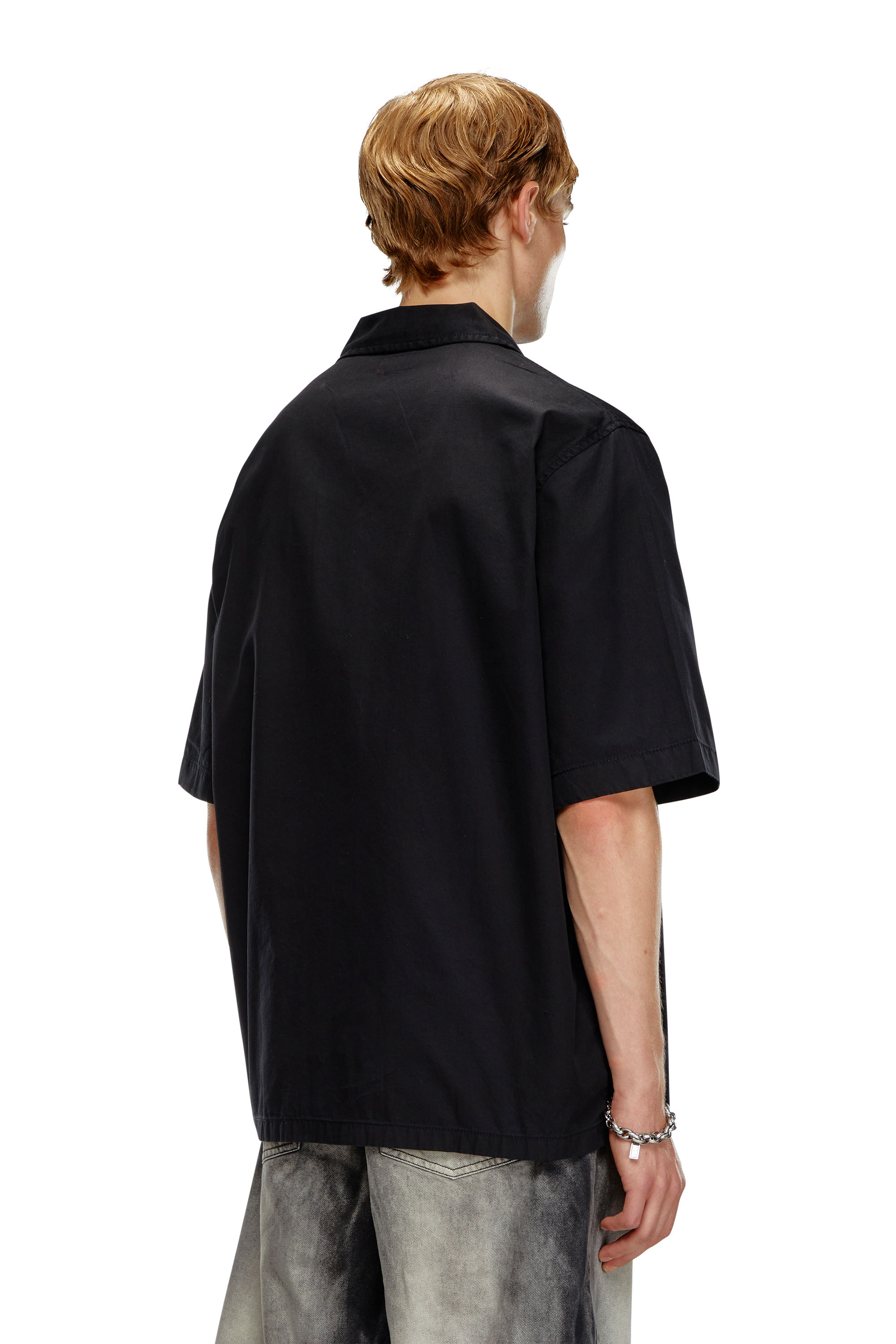 Diesel - S-STAN-BLEACH, Man's Bowling shirt with bleached effect in Black - 4