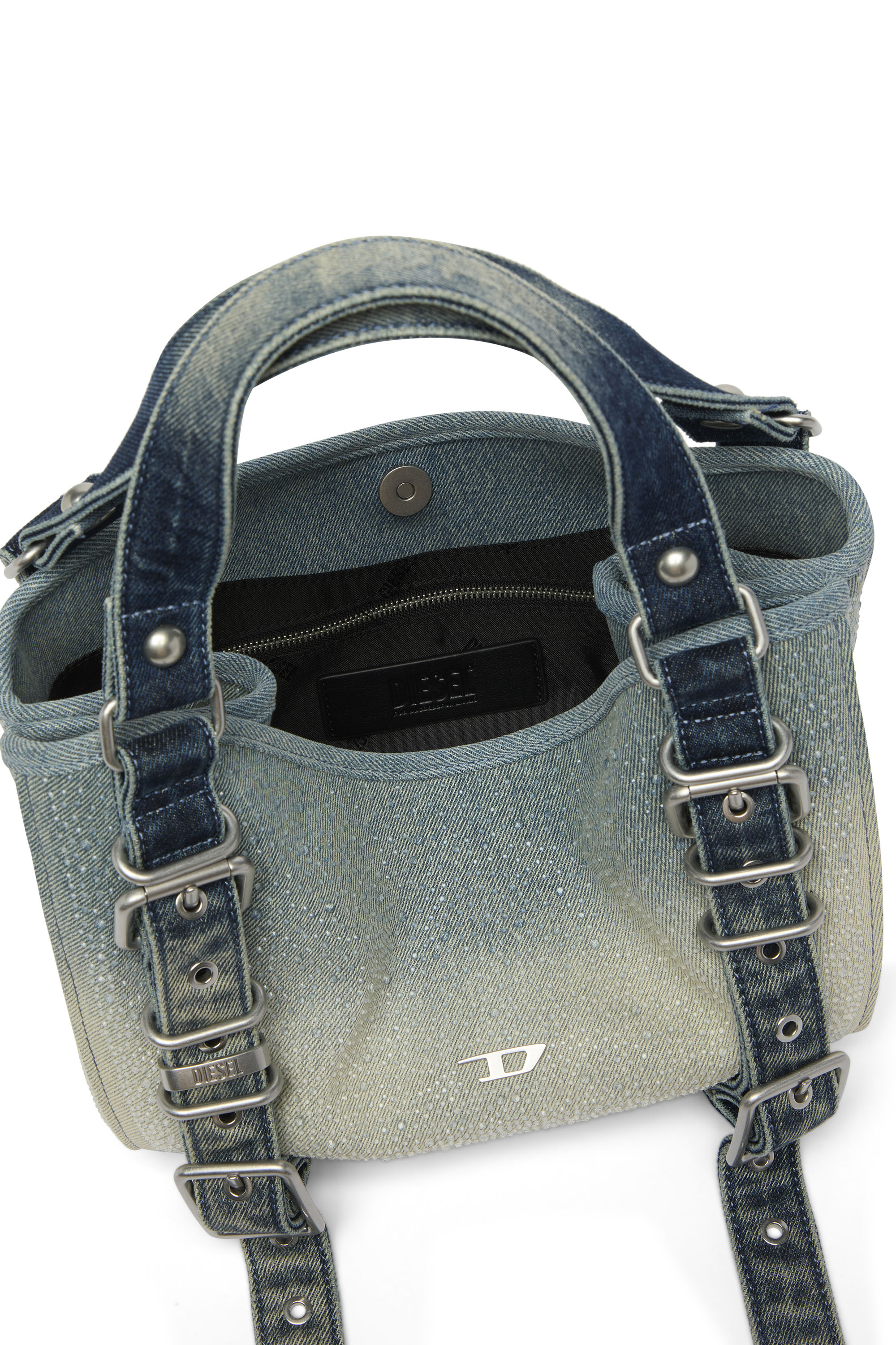 Diesel - D-ONE TOPHANDLE S, Woman's D-One-Small top-handle bag in crystal solarised denim in Blue - 5