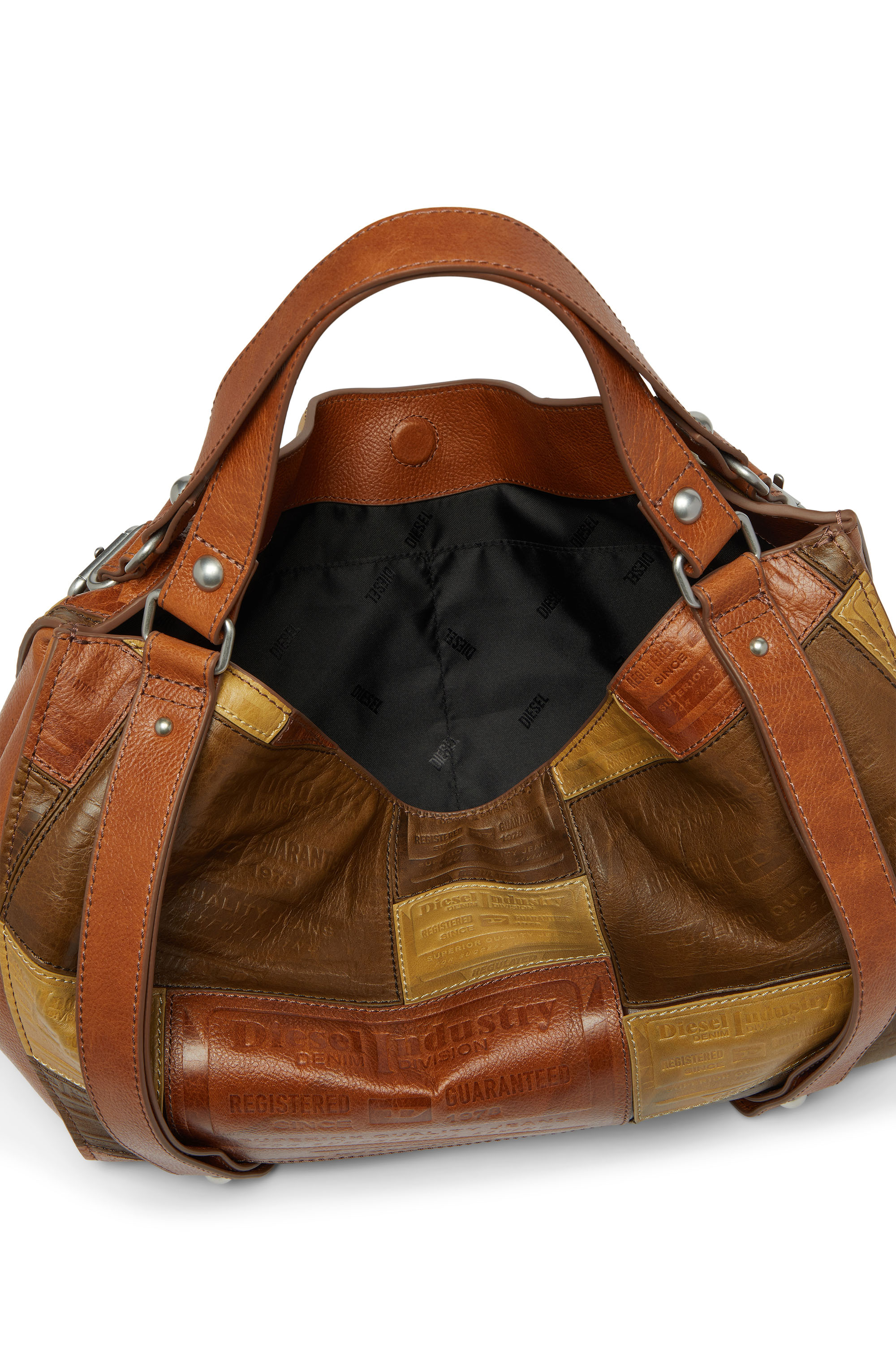 Diesel - D-ONE TOPHANDLE M, Unisex's D-One-Medium top-handle bag in patchwork leather in Brown - 5