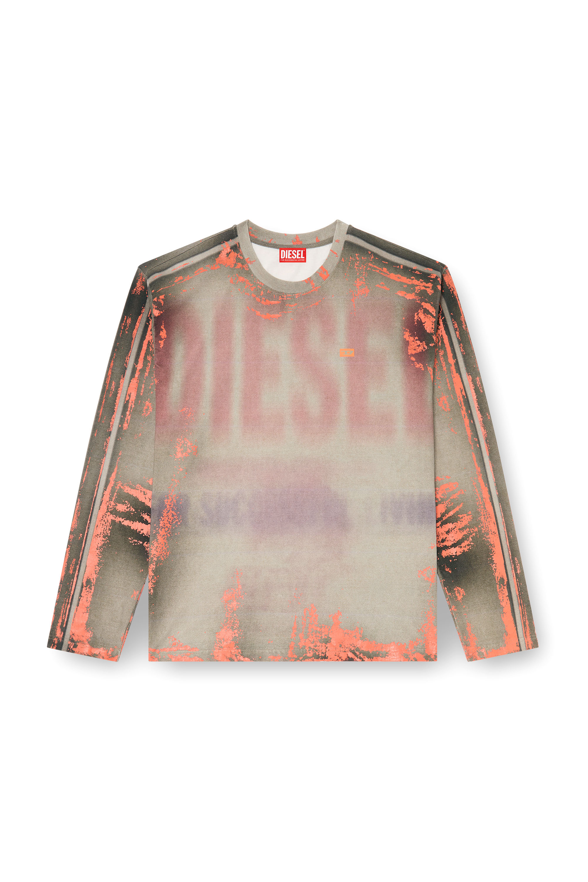 Diesel - T-FILMY, Man's Long-sleeve T-shirt in cracked jersey in Pink/Grey - 3