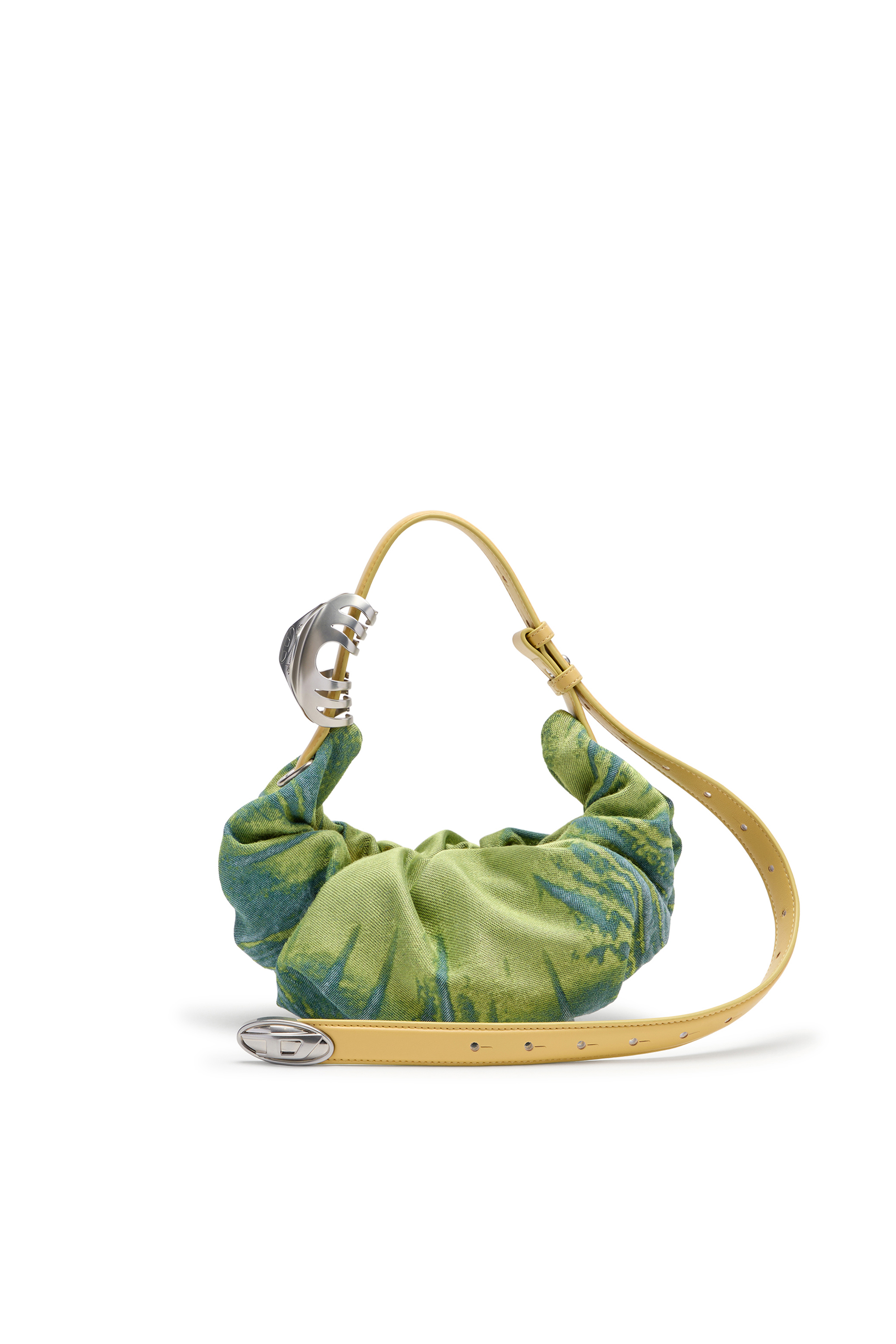 Diesel - GRAB-D HOBO S, Woman's Grab-D-Scrunched hobo bag in satin denim in Green - 1