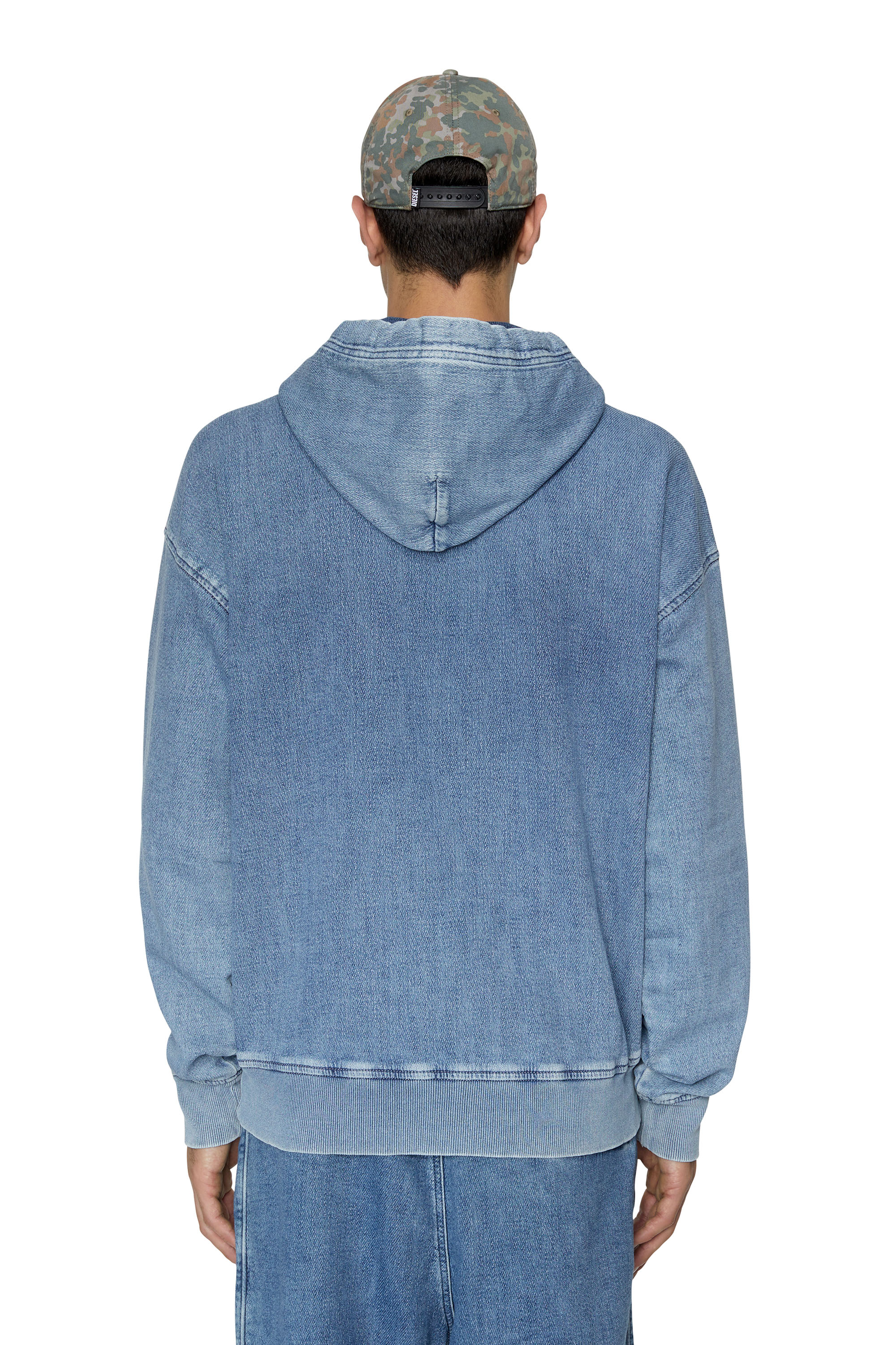Diesel - D-UM-RIB TRACK DENIM HOODIE, Light Blue - Image 4