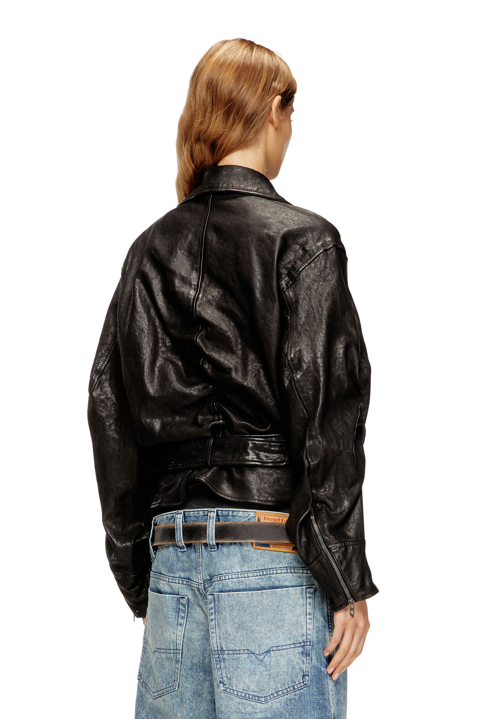 L-OYS, Black Diesel - L-OYS, Woman's Belted jacket in boiled leather in Black - 4