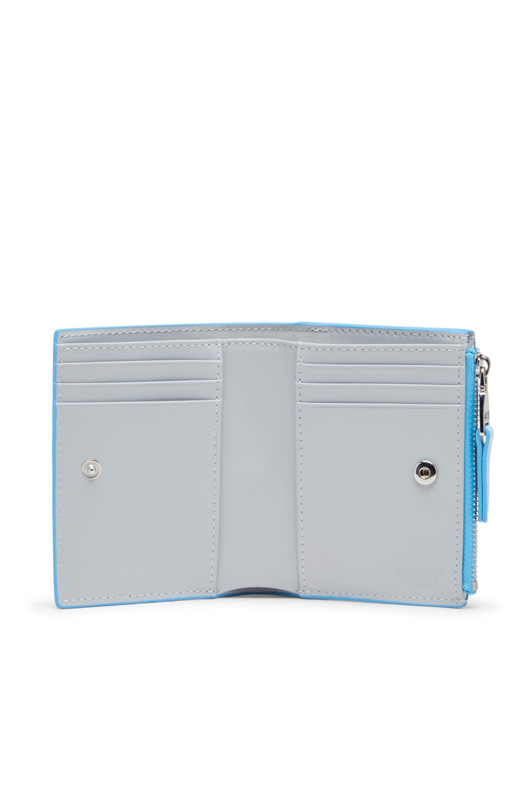 Diesel - PLAY BI-FOLD ZIP II, Woman's Small wallet in printed glossy PU in Light Blue - 3