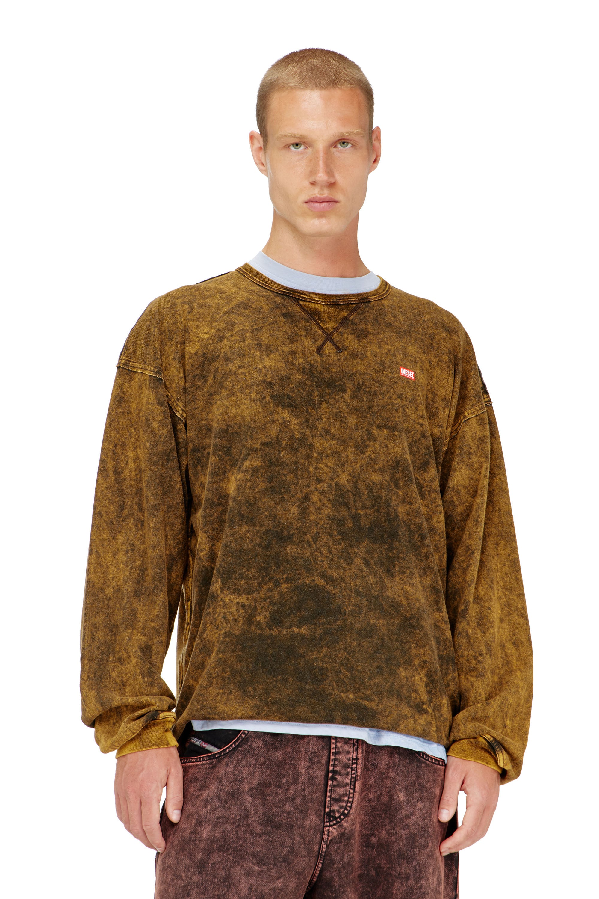 Diesel - T-BOXT-LS-RAW, Man's Acid-wash long-sleeve T-shirt with frayed details in null - 1