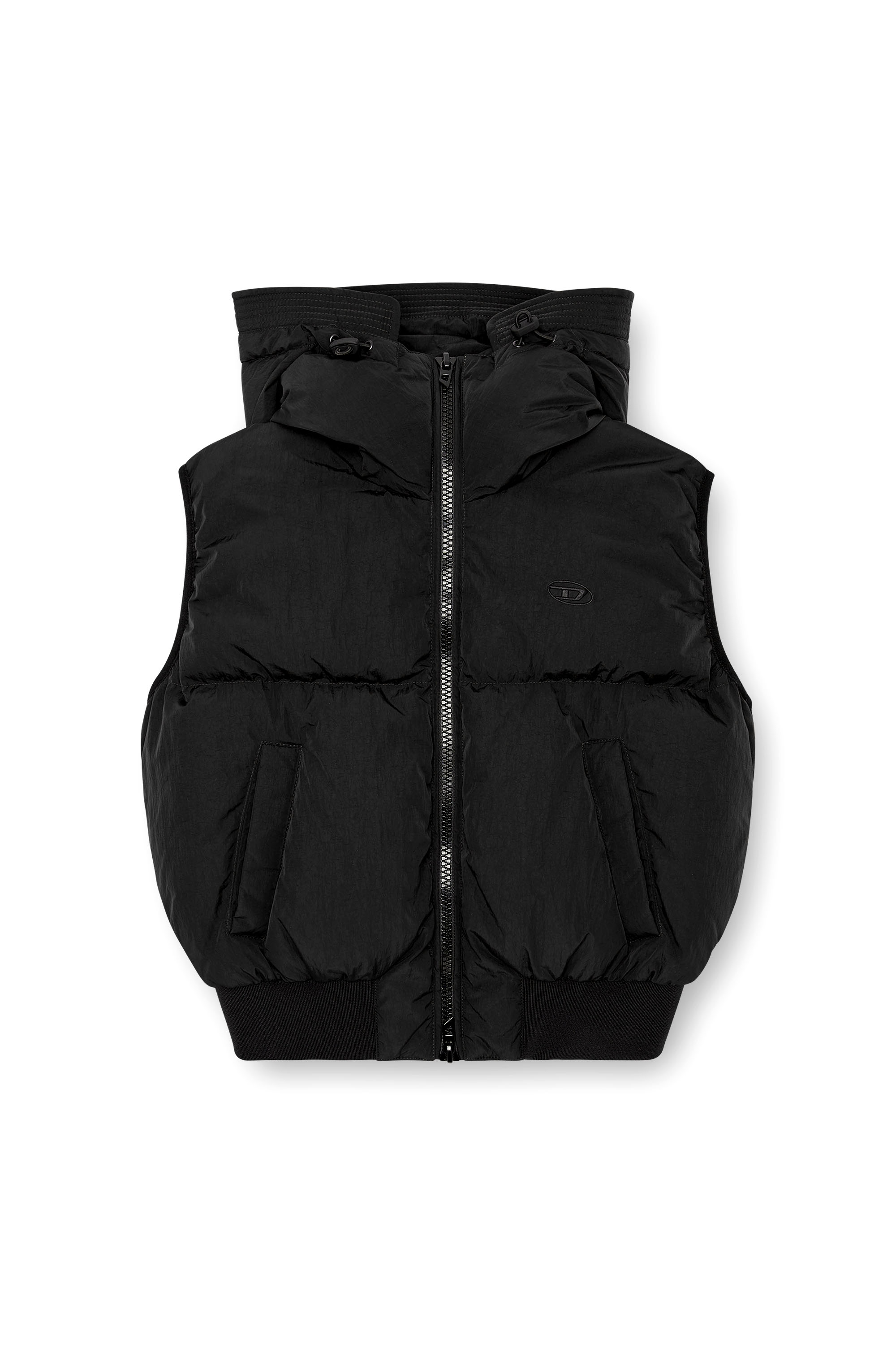 Diesel - W-PEYT-SSL-NEW-P1, Woman's Hooded down vest in crinkled nylon in Black - 2