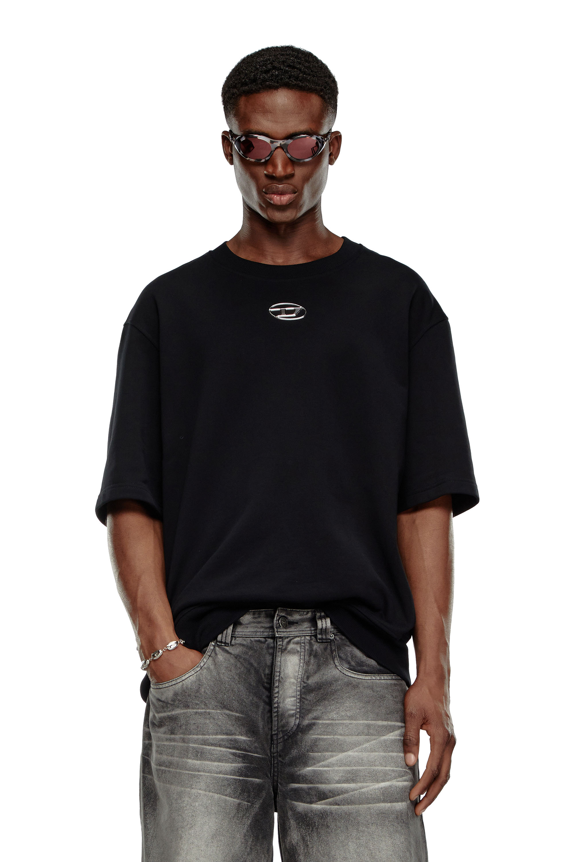 Diesel - S-COOLING-L1, Man's Short-sleeve sweatshirt with metallic logo in Black - 1