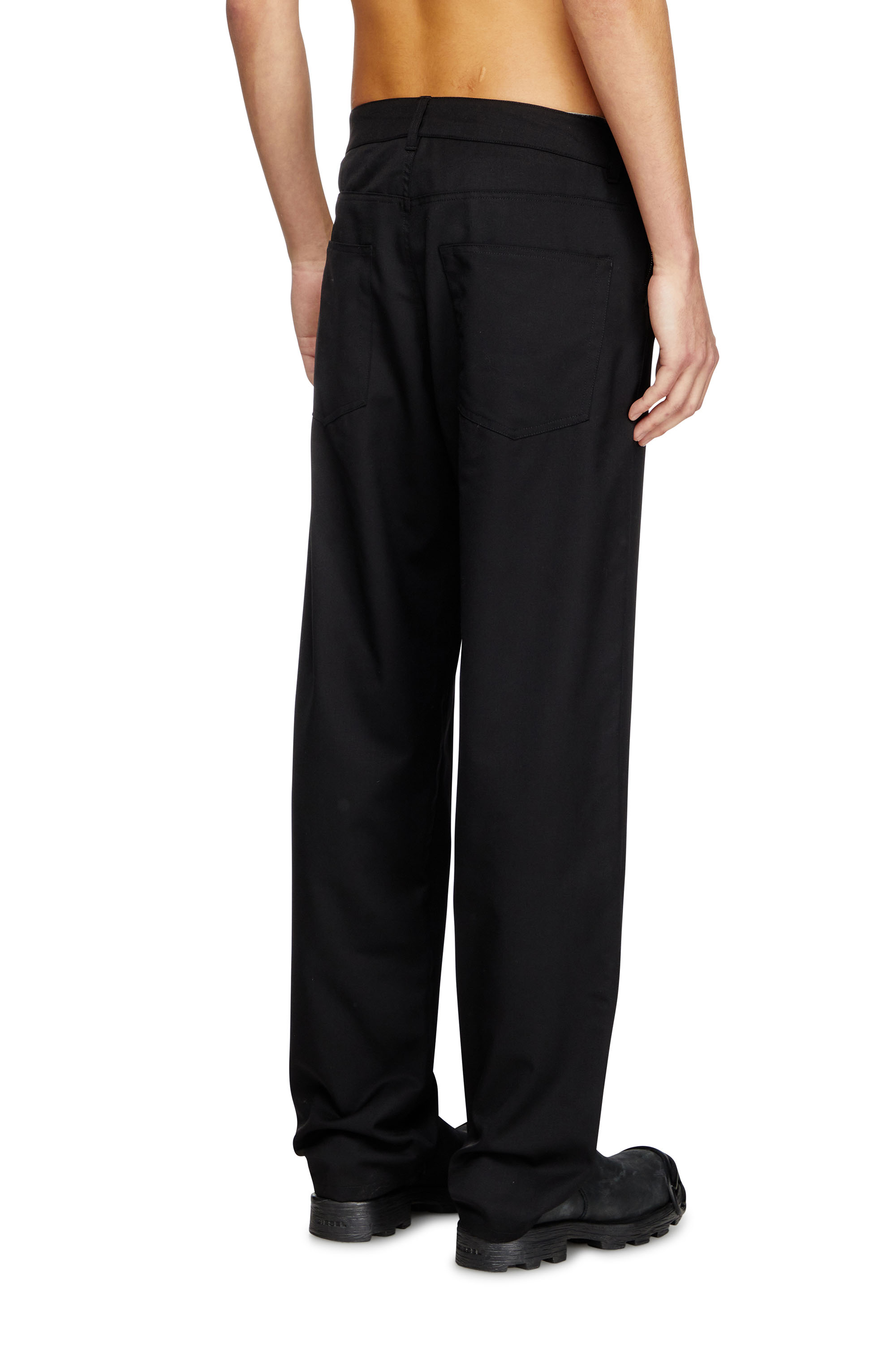 Diesel - P-DMAX, Man's Wool blend pants with D buckle waistband in Black - 3