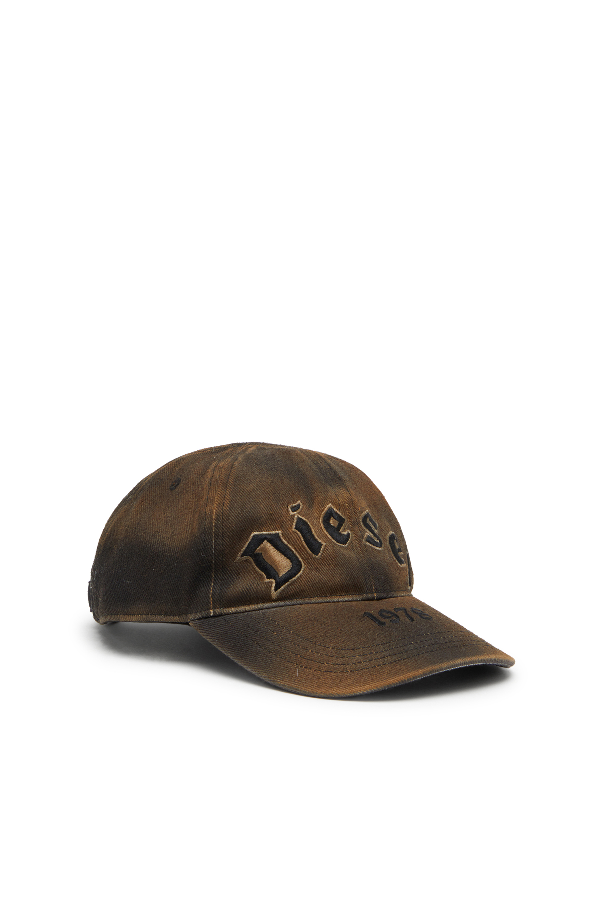 Diesel - C-SELGOT, Man's Cotton twill baseball cap with lived-in effect in Brown - 1
