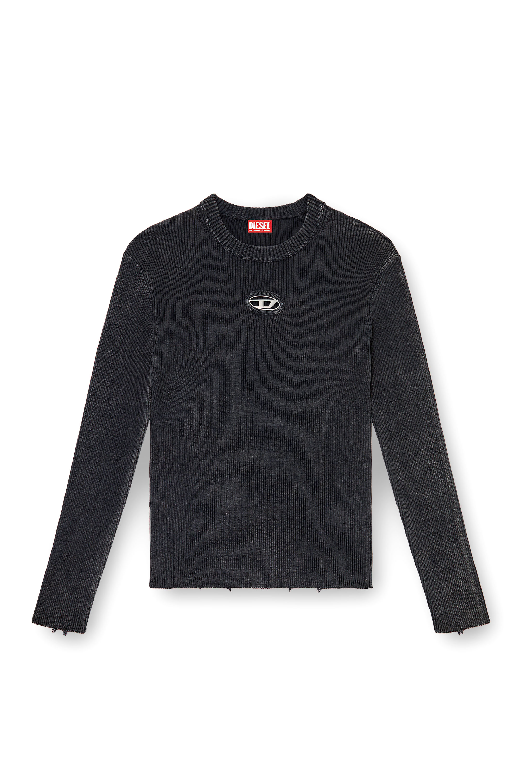 Diesel - K-DARIN-D, Man's Distressed jumper with cut-out logo in Black - 2