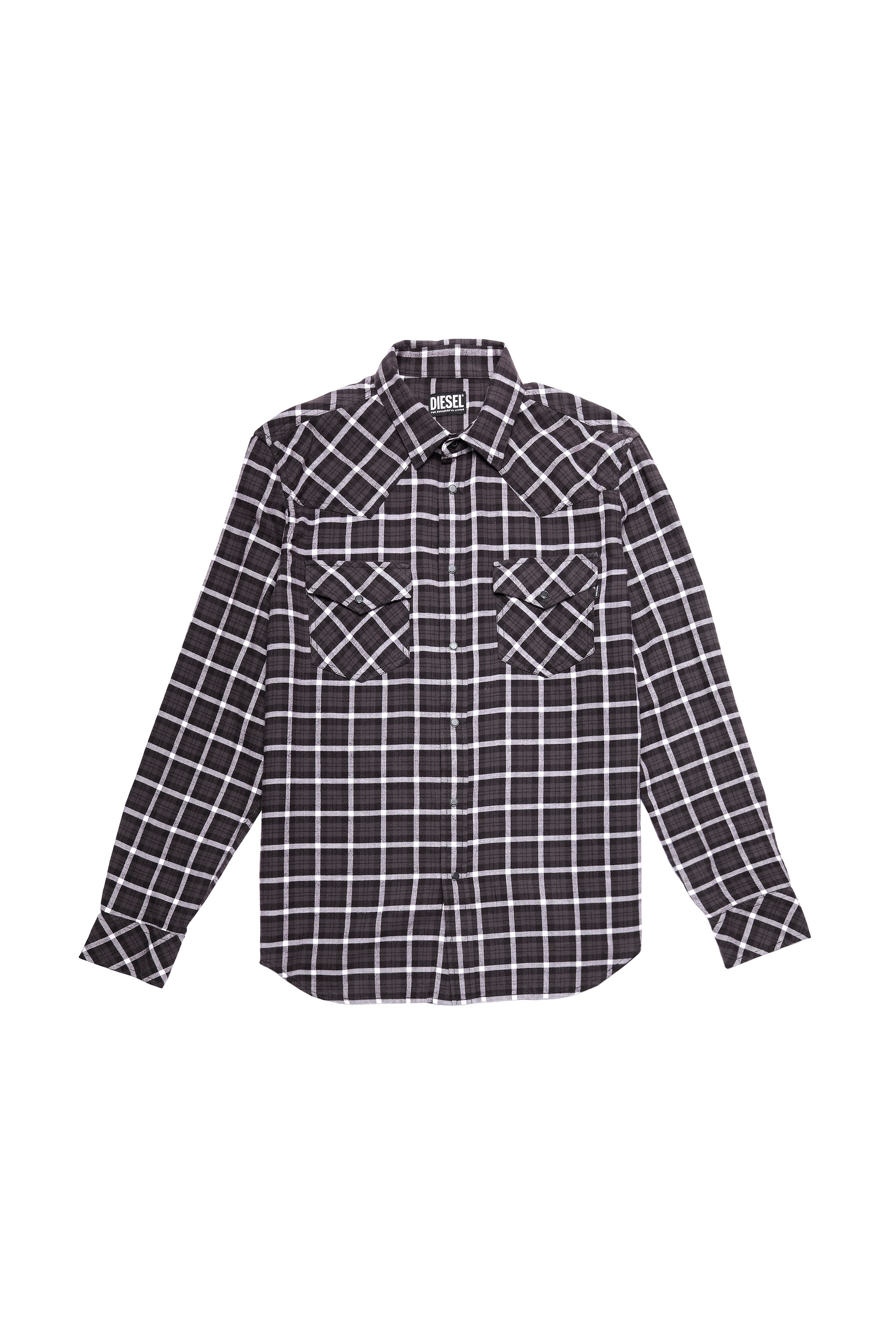 S-EAST-LONG-CHK-B, White/Black - Shirts
