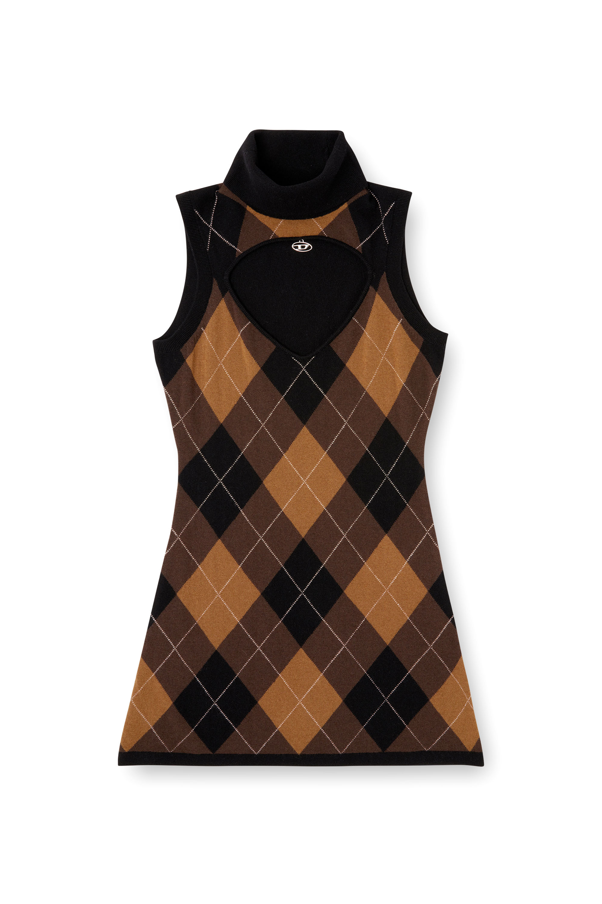 Diesel - M-ROMKO-DRESS, Woman's Wool dress with argyle pattern in Black/Brown - 2