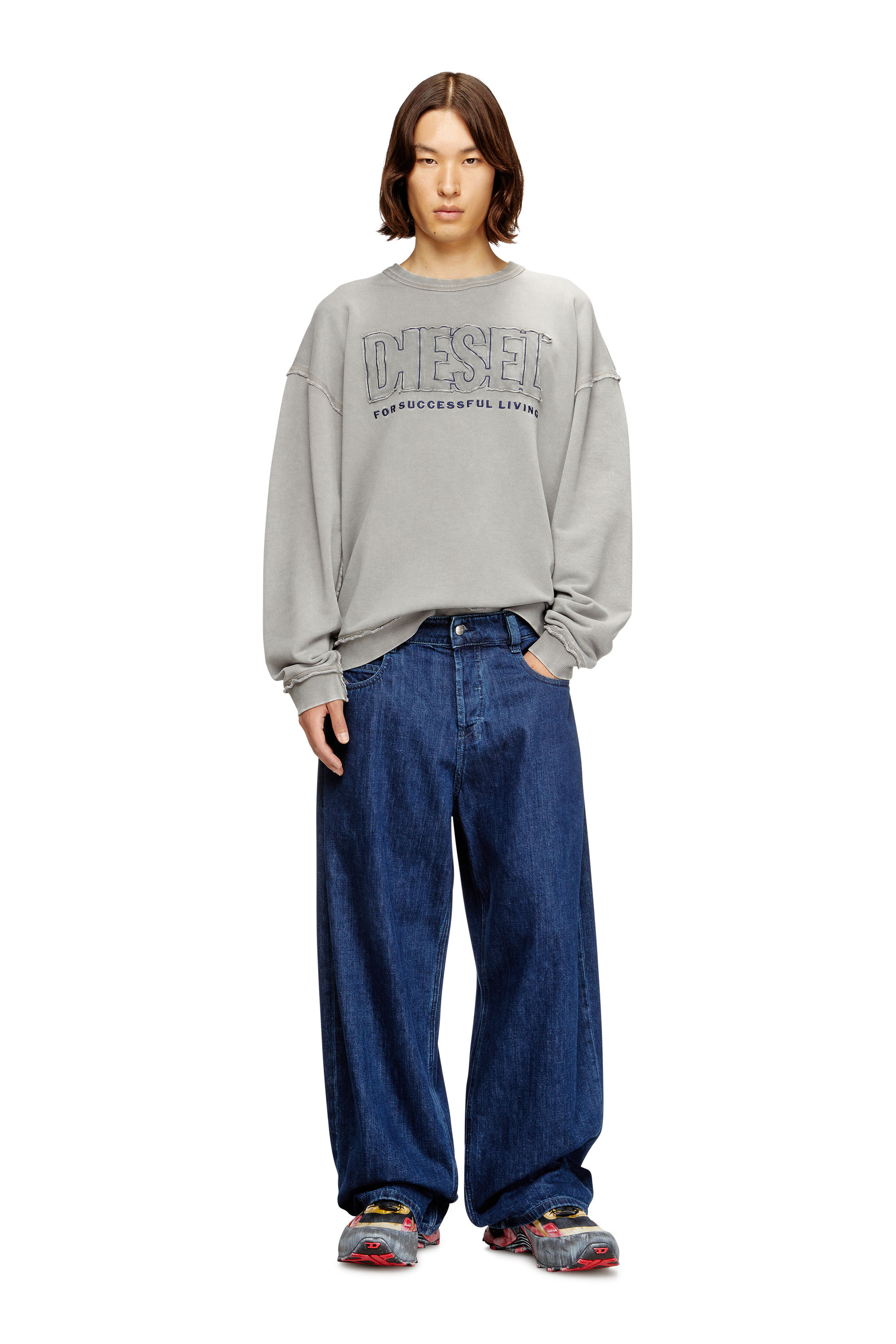 Diesel - S-BOXT-RAW-V1, Man's Cotton sweatshirt with appliqu&eacute; logo in Grey - 1