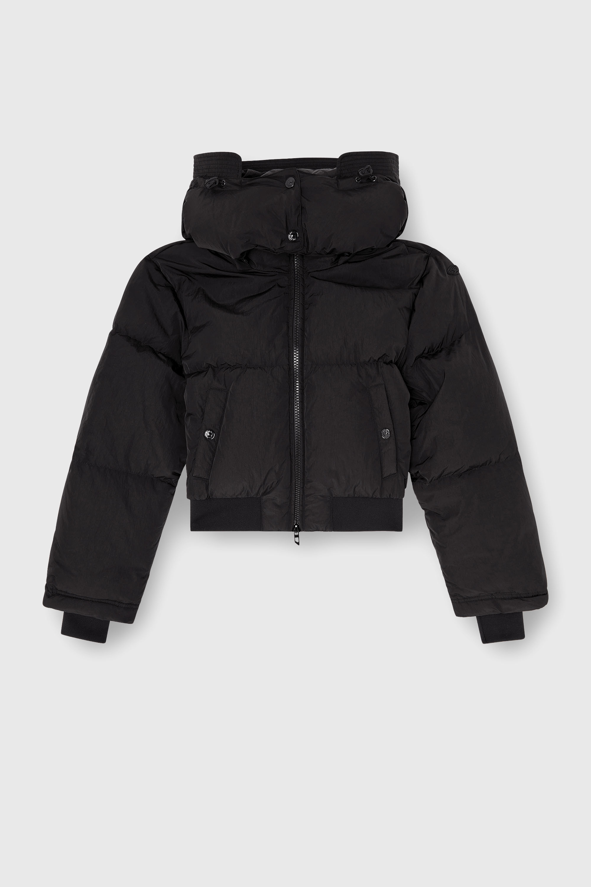 Diesel - W-PEYT-SHORT-NEW-WD, Woman's Wrinkled-nylon down puffer jacket with detachable hood in Black - 2