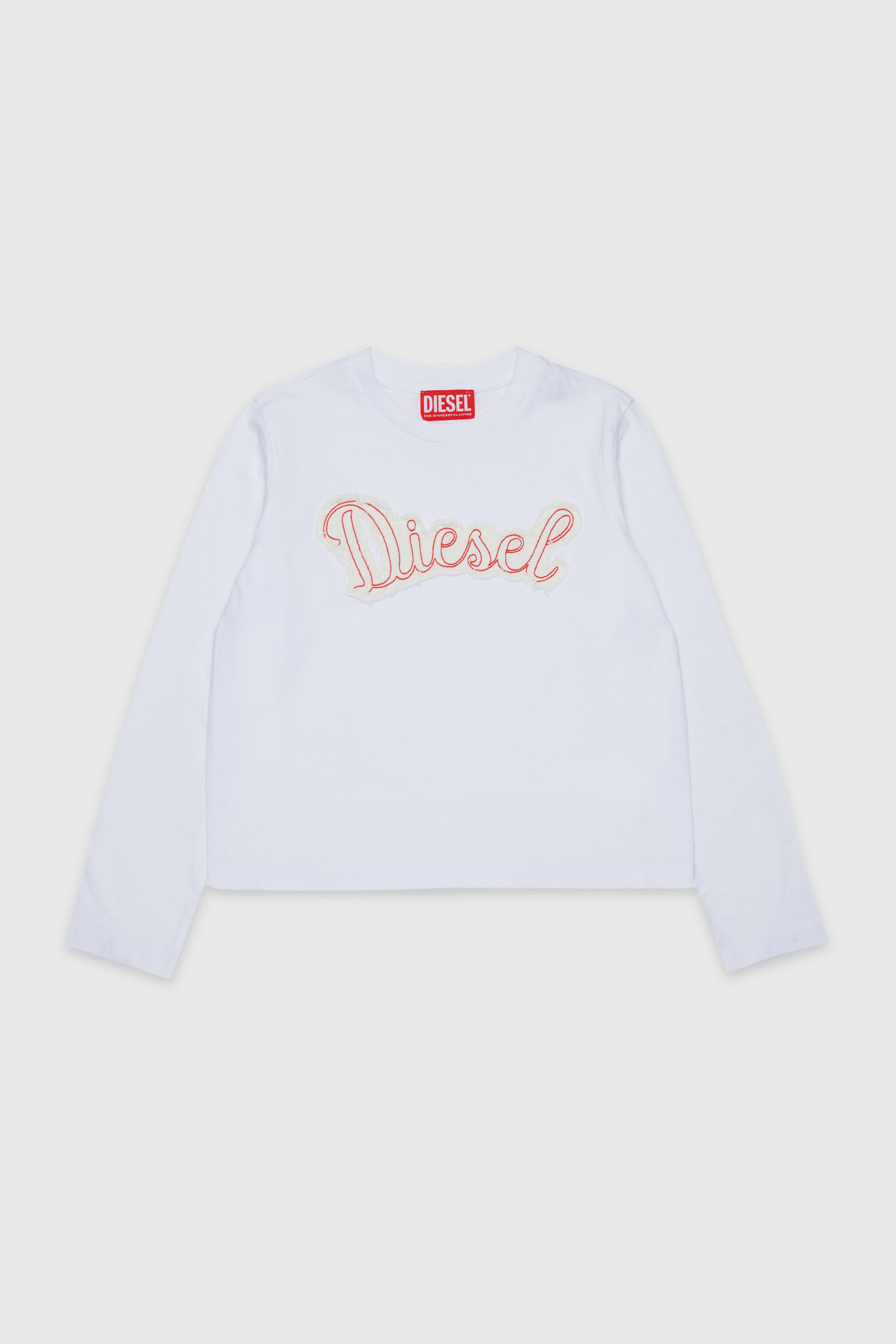 Diesel - TLIBBY, Woman's Long-sleeve T-shirt with frayed logo patch in White - 1