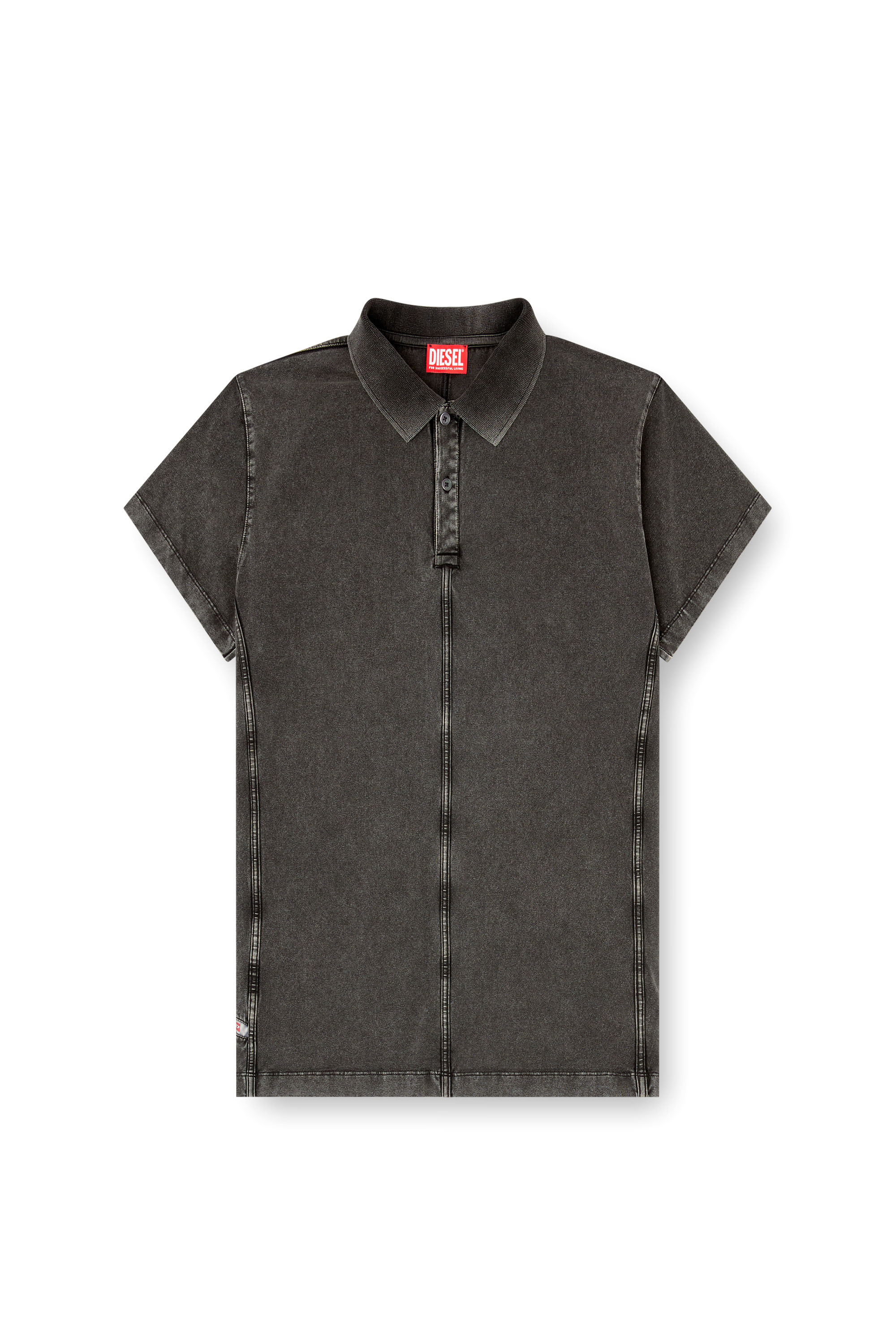 Diesel - T-NOMELY, Man's Polo shirt in denim-look jersey in Black - 4
