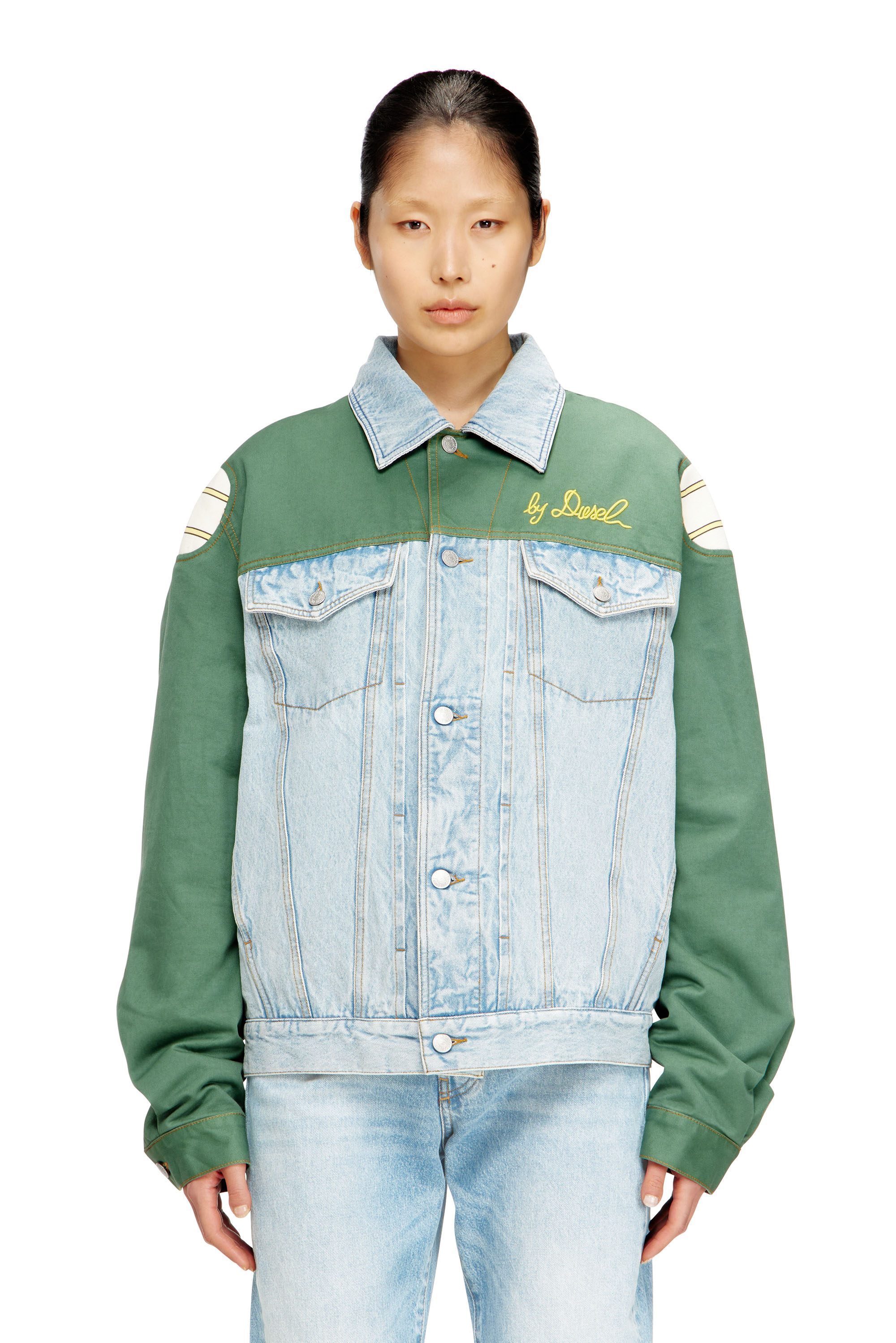 Diesel - J-GIANT-20TH, Unisex's Denim jacket with cotton insert in Green/Blue - 6