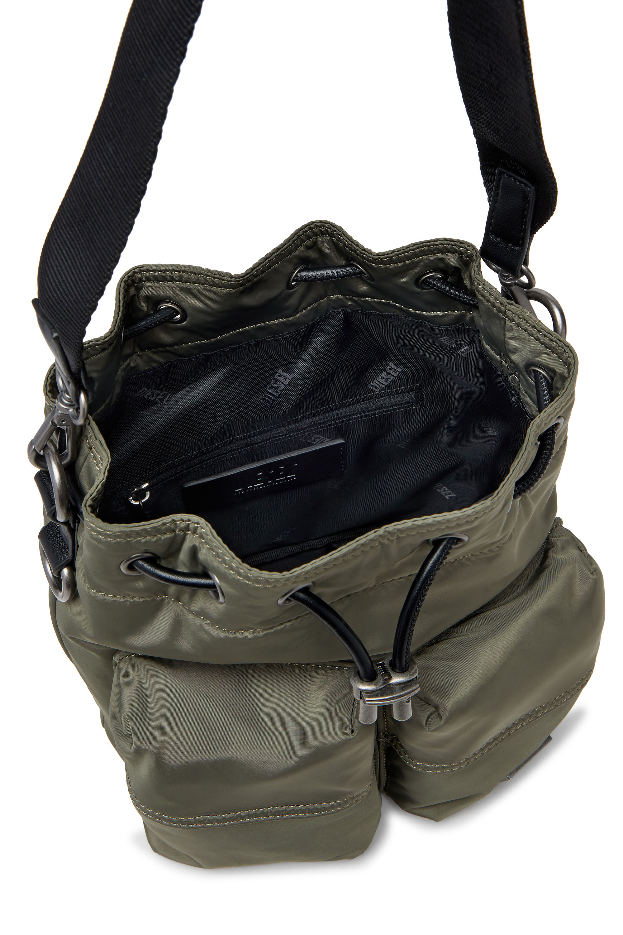 Diesel - MULTI-PKTS BUCKET X, Unisex's Multi-Pkts-Multipocket bucket bag in utilitarian shell in Military Green - 3