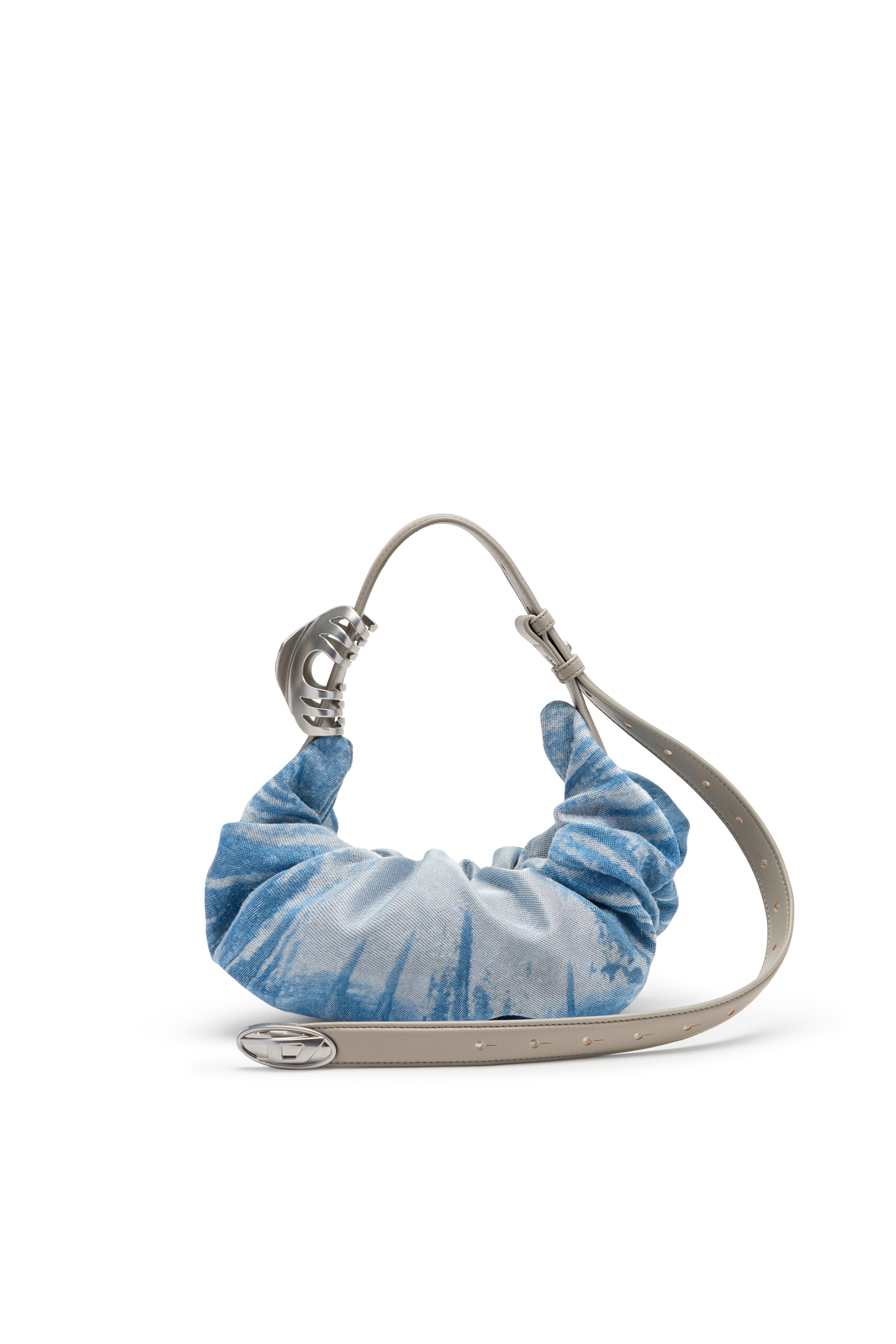 Diesel - GRAB-D HOBO S, Woman's Grab-D-Scrunched hobo bag in satin denim in Blue - 1