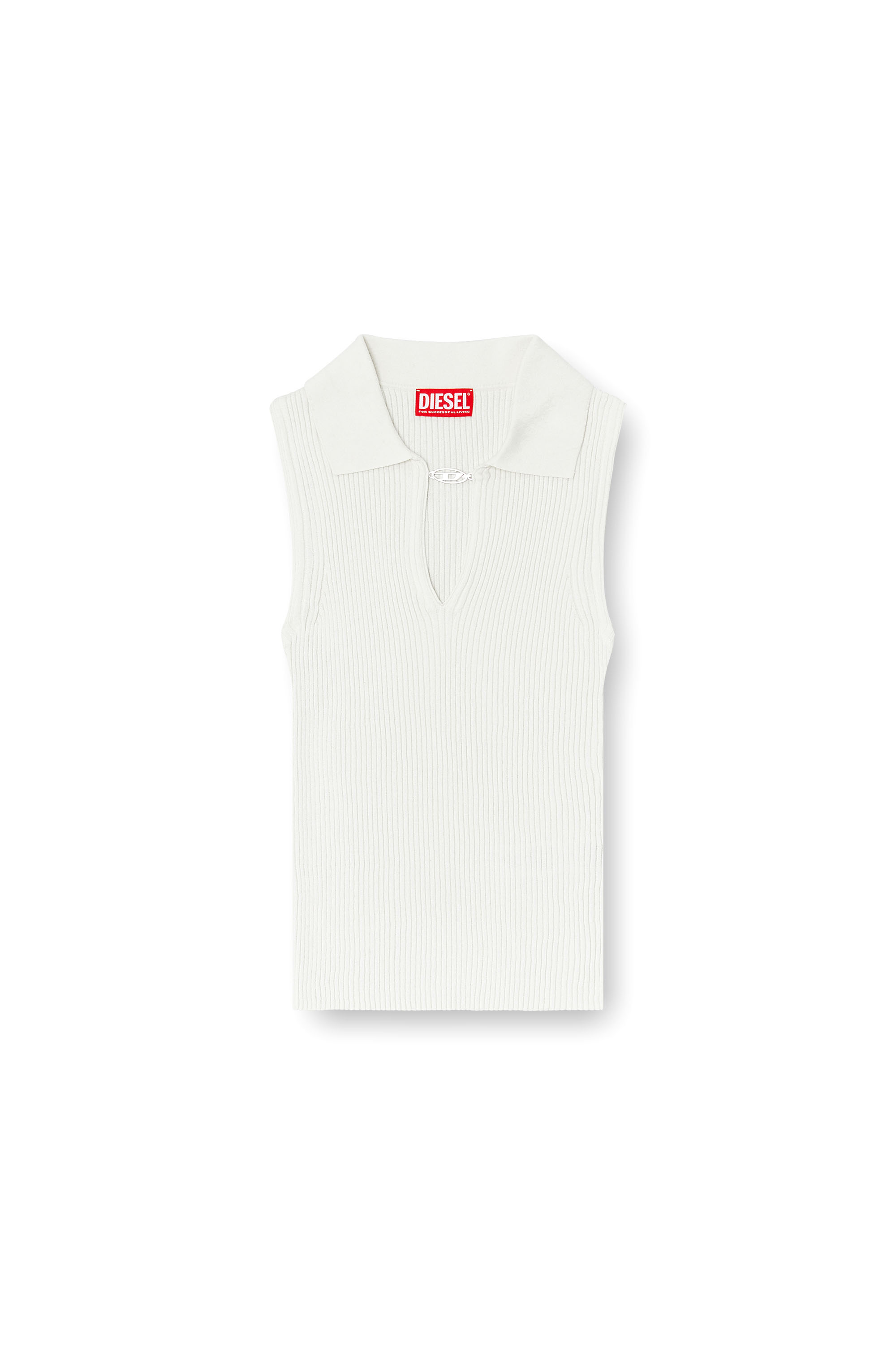 Diesel - M-LILITA, Woman's Sleeveless rib-knit polo top in silk blend in White - 3