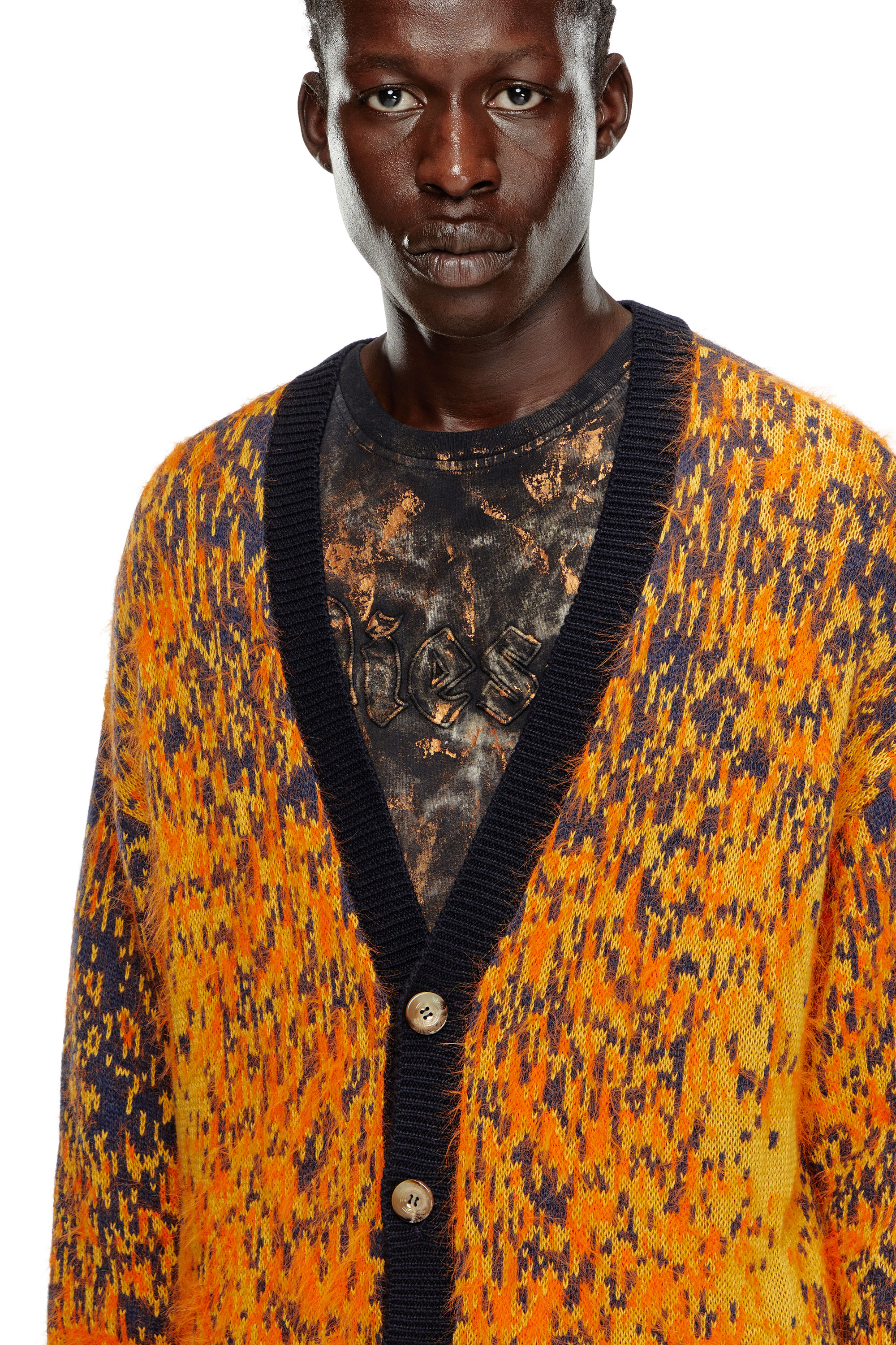 Diesel - K-RANGER, Man Fuzzy cardigan with abstract pattern in Orange - Image 5