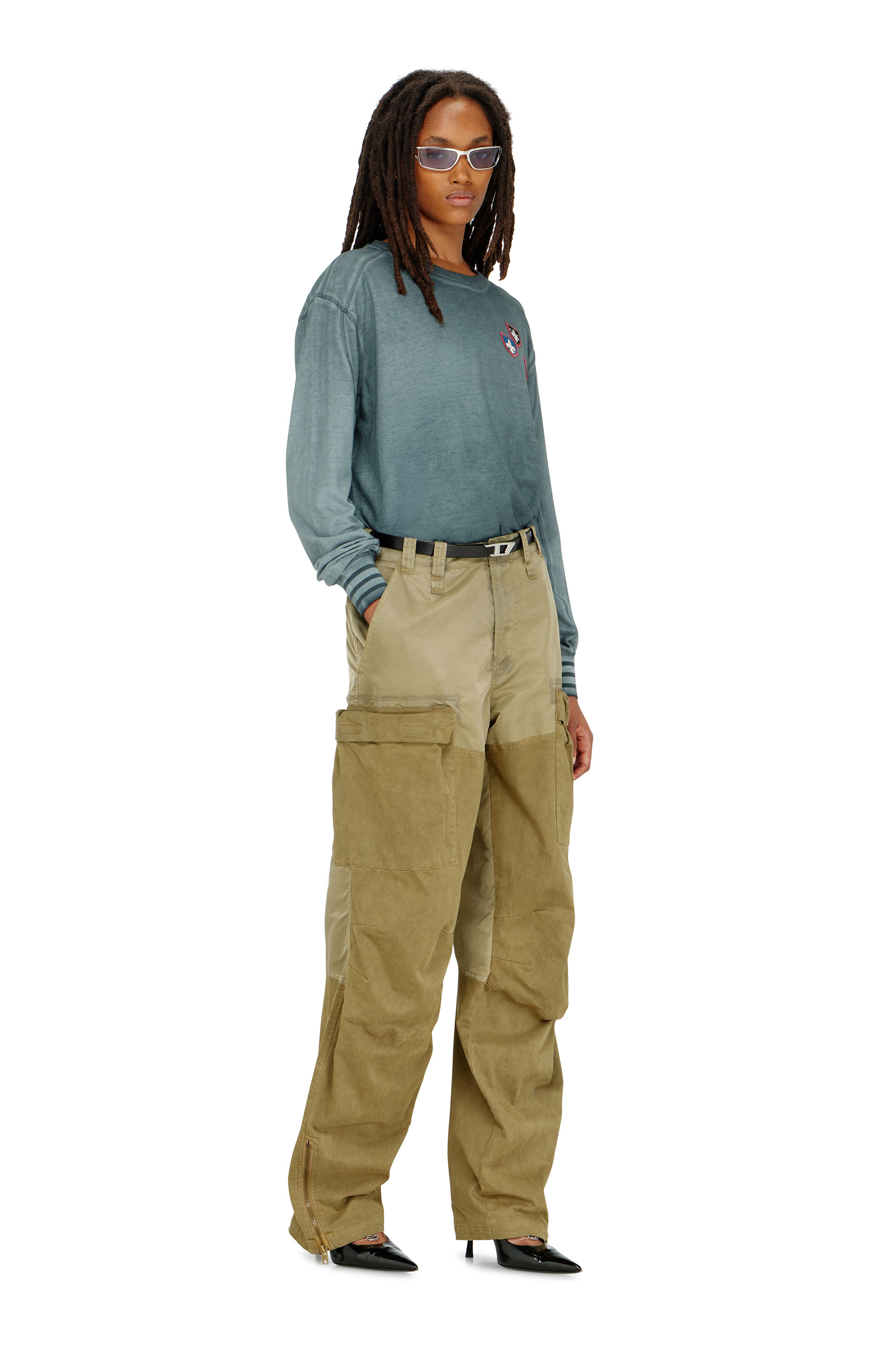 Diesel - T-BAWYE-LS, Woman's T-shirt with patches and microwaffle inserts in null - 2