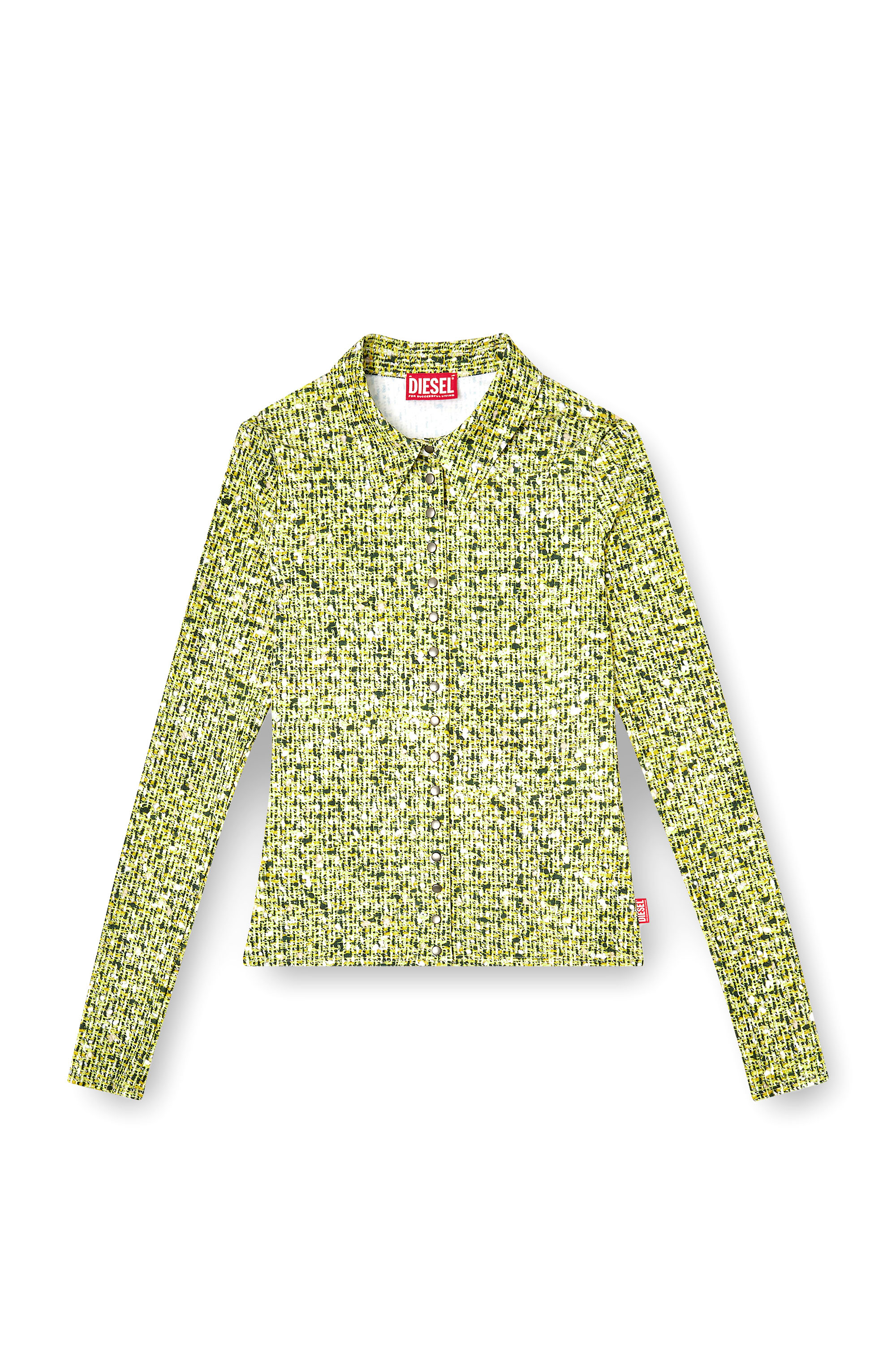 Diesel - C-ELAZ-BC, Woman's Stretch fabric shirt with bouclé print in Yellow - 2