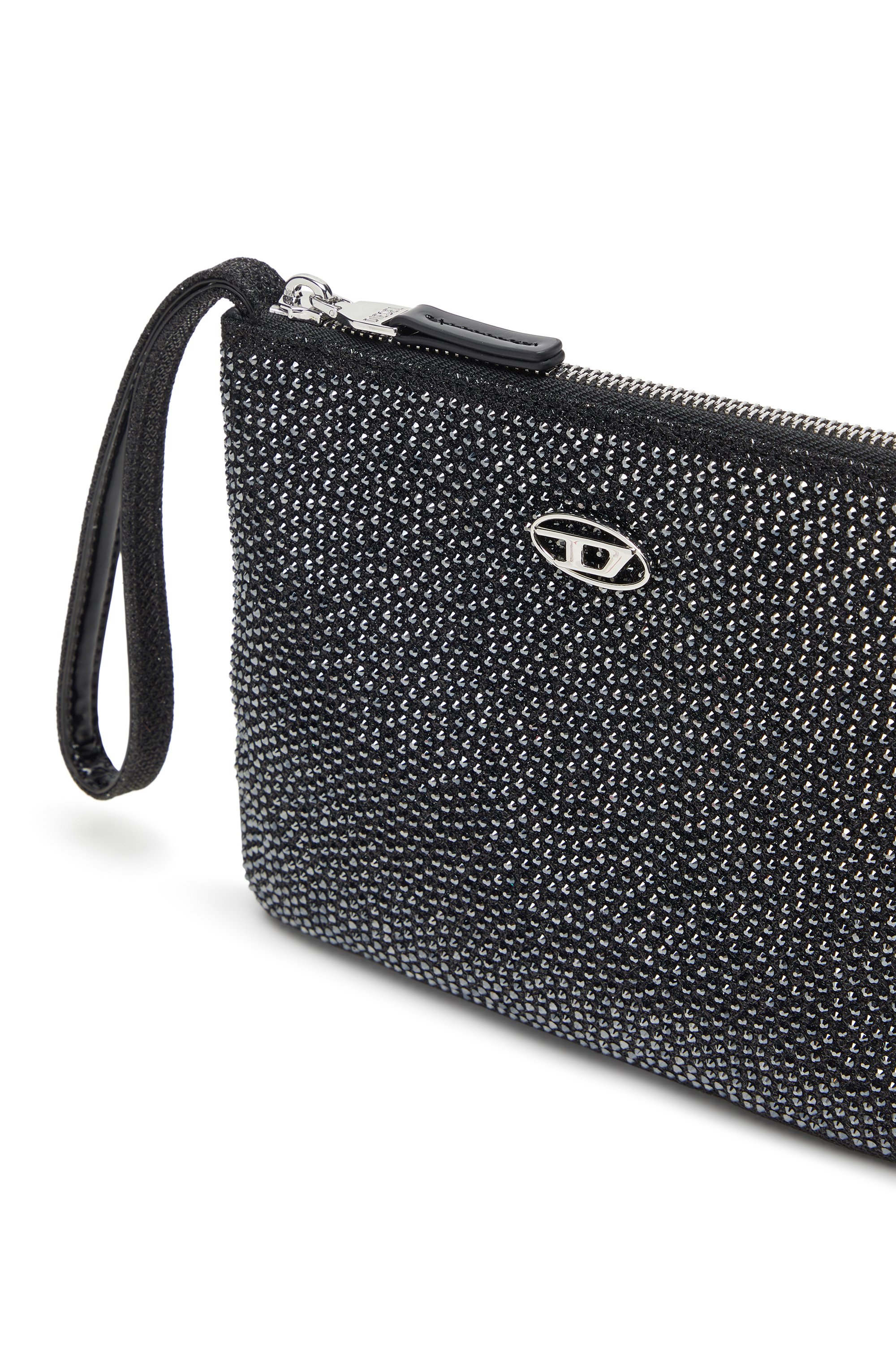 Diesel - PLAY POUCH II, Woman's Pouch in crystal lurex fabric in Black/Grey - 5