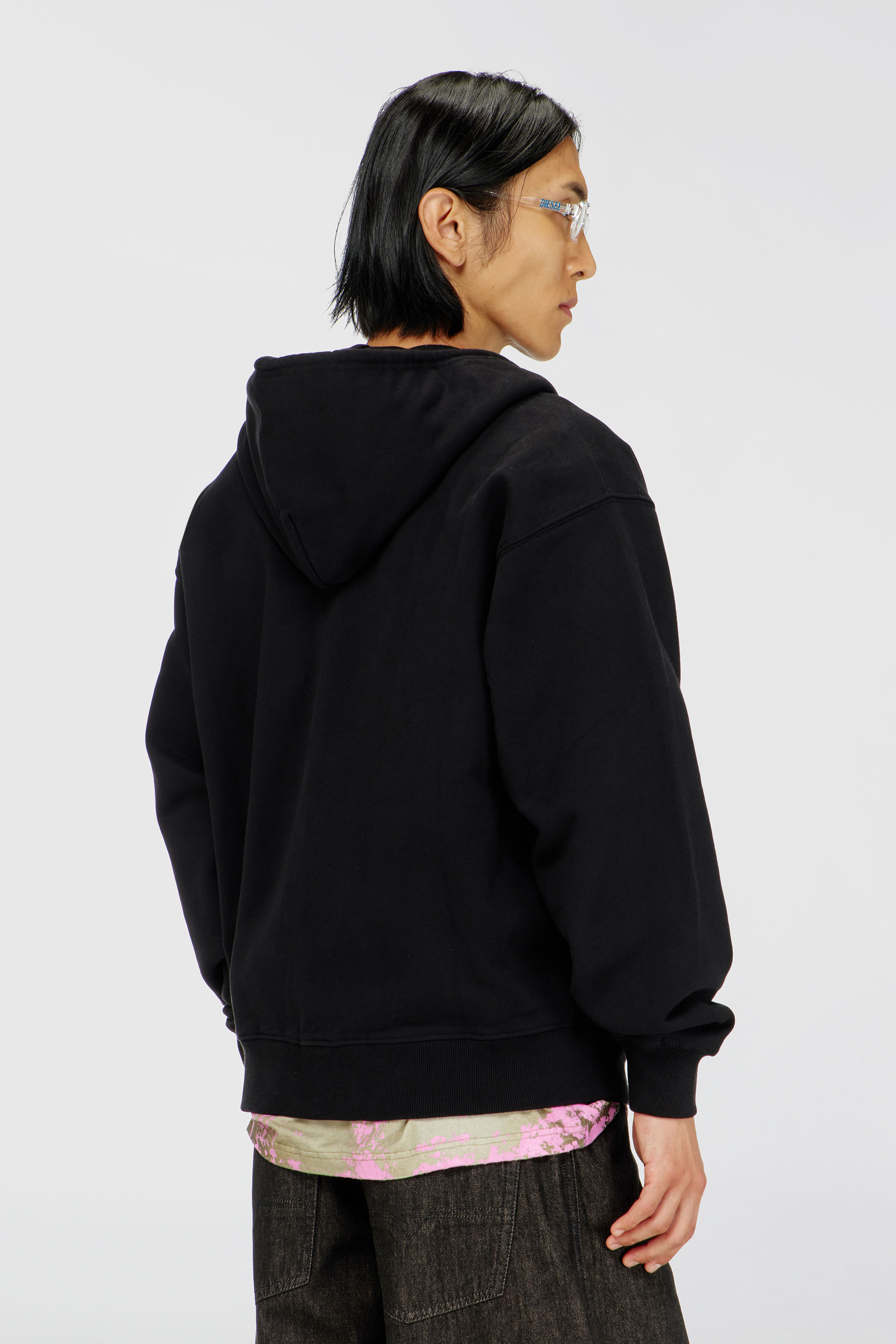 Diesel - S-LUK-HZ-T92, Man's Cotton hoodie with tonal Oval D logo embroidery in Black - 4